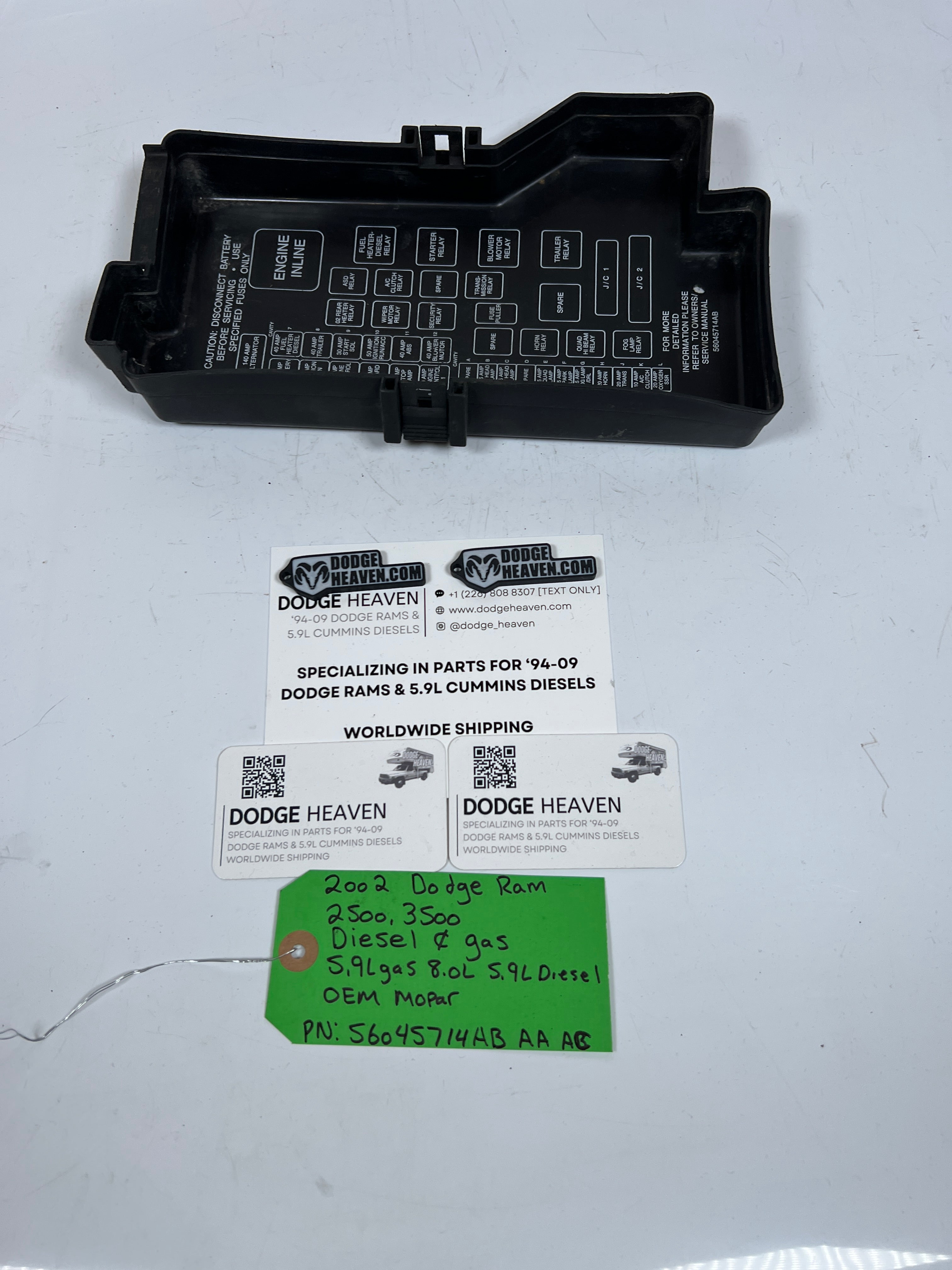 2002-2002 Dodge Ram 2500 3500 Diesel & Gas Fuse Box Lid / Cover