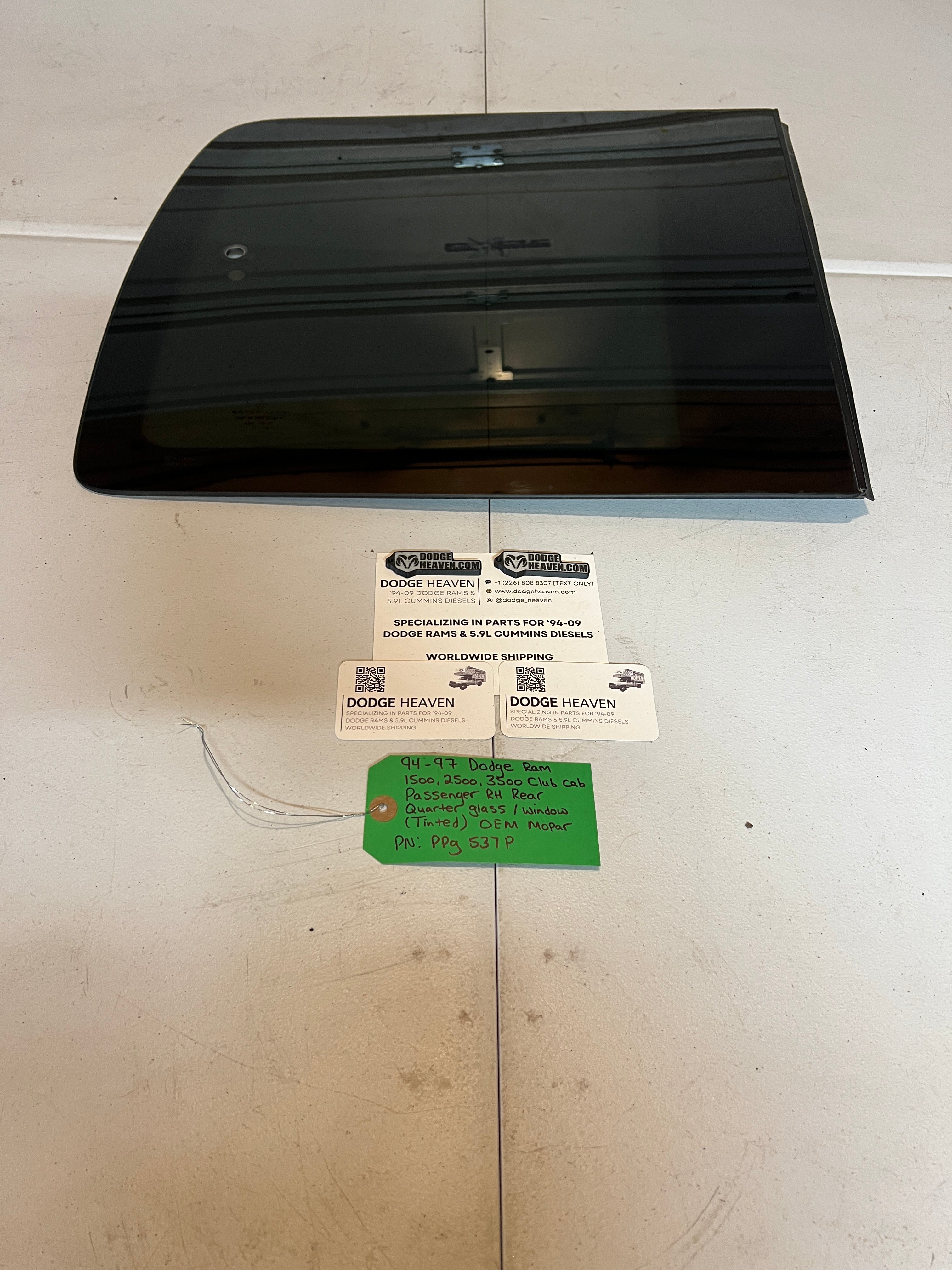 1994-1997 Dodge Ram Quarter Window Glass Rear Passenger RH Club Cab Tinted
