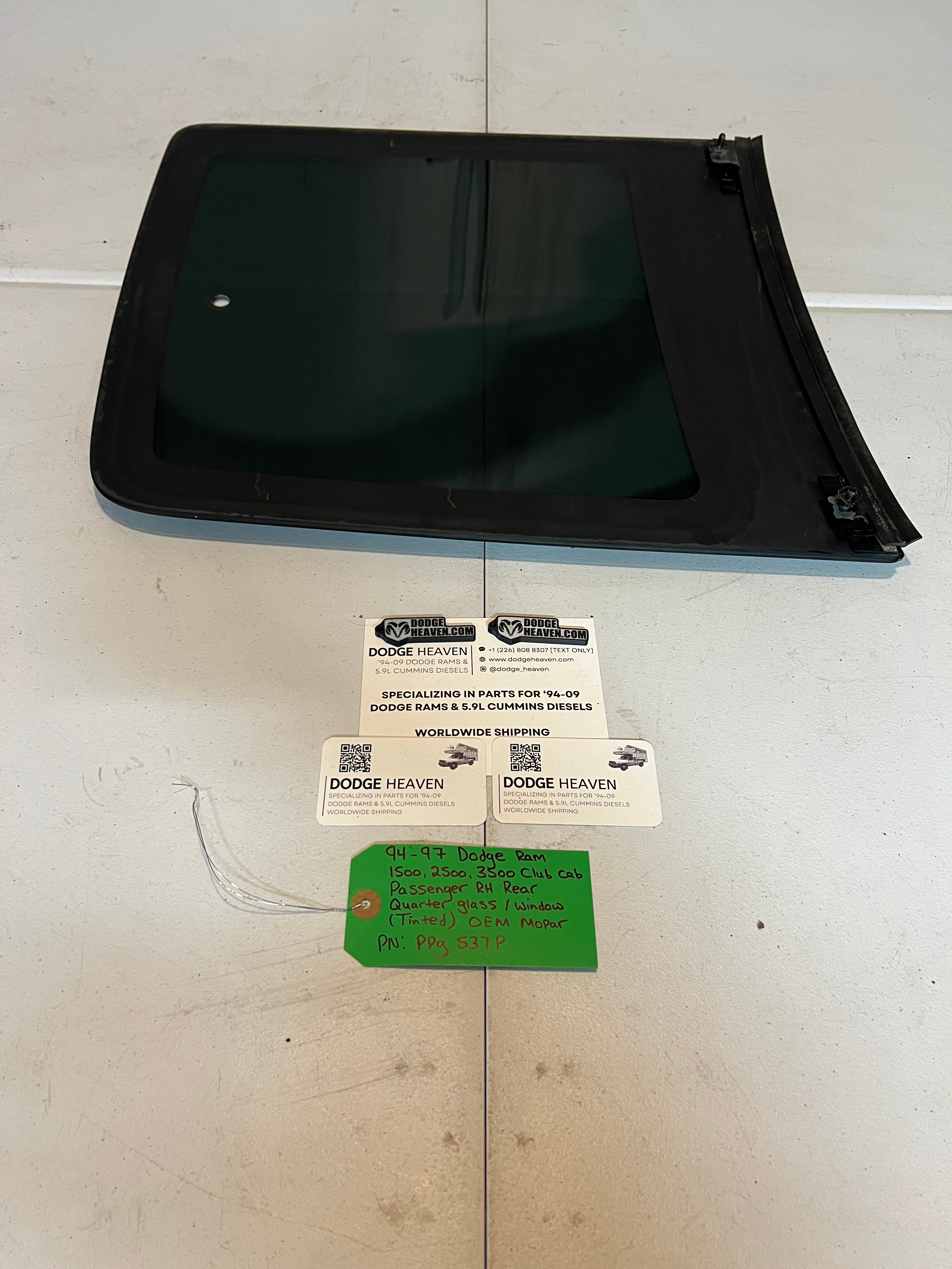 1994-1997 Dodge Ram Quarter Window Glass Rear Passenger RH Club Cab Tinted