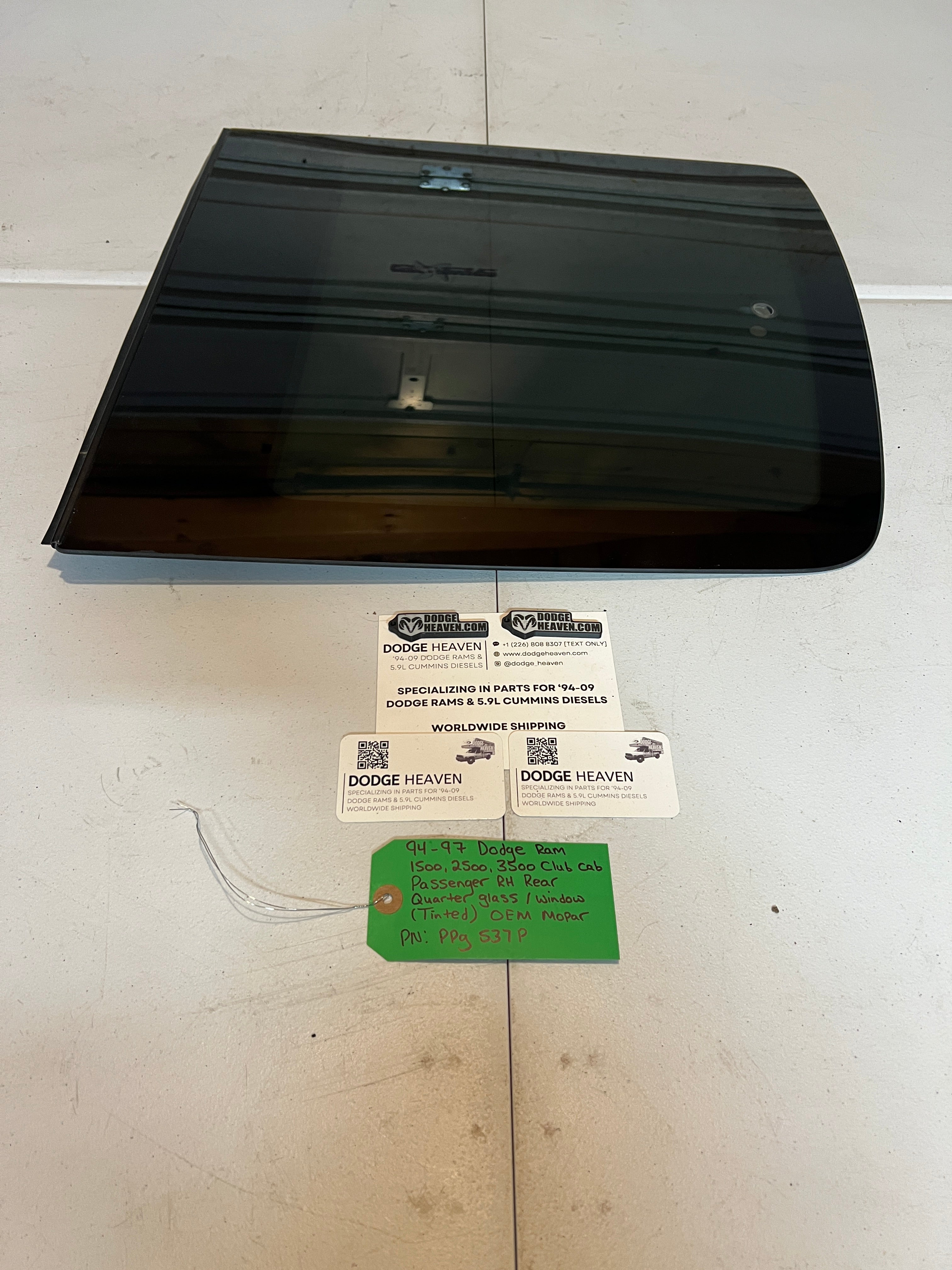 1994-1997 Dodge Ram Quarter Window Glass Rear Passenger RH Club Cab Tinted