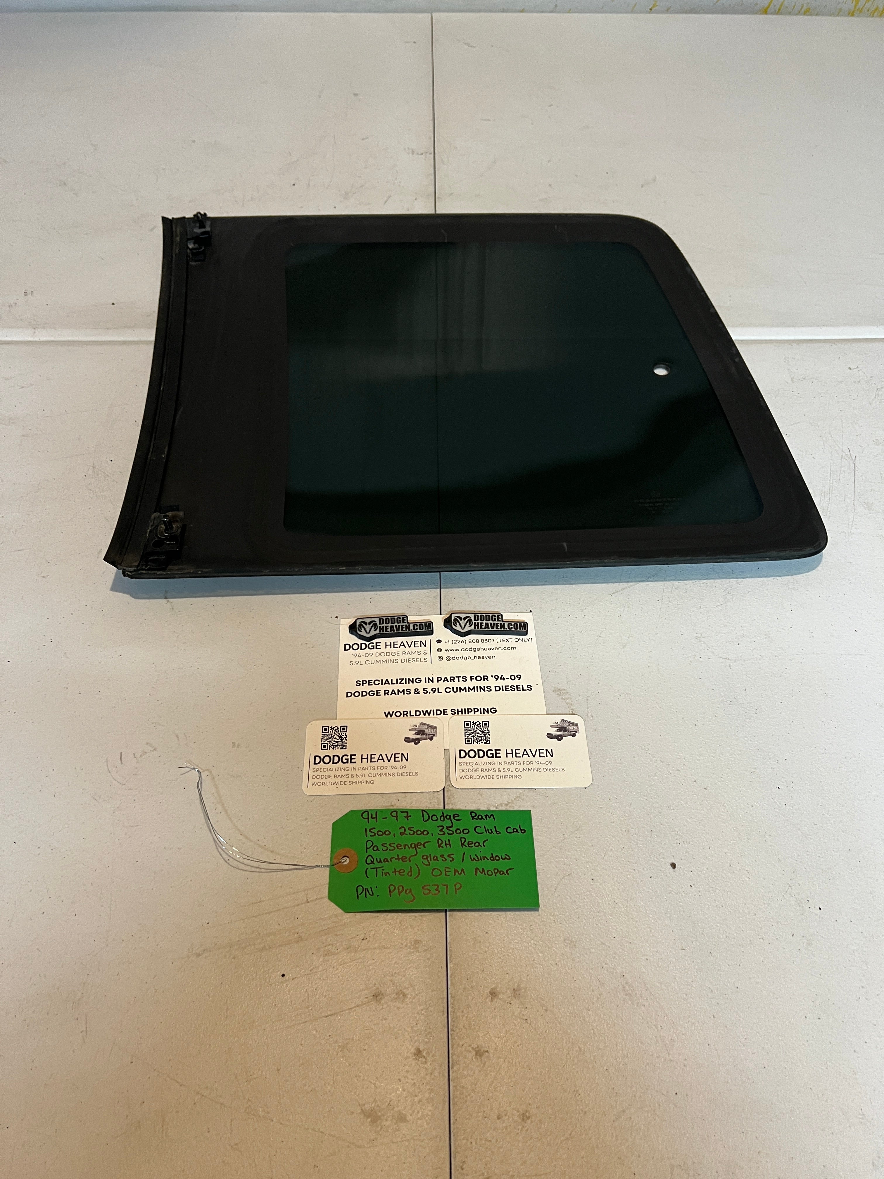 1994-1997 Dodge Ram Quarter Window Glass Rear Passenger RH Club Cab Tinted