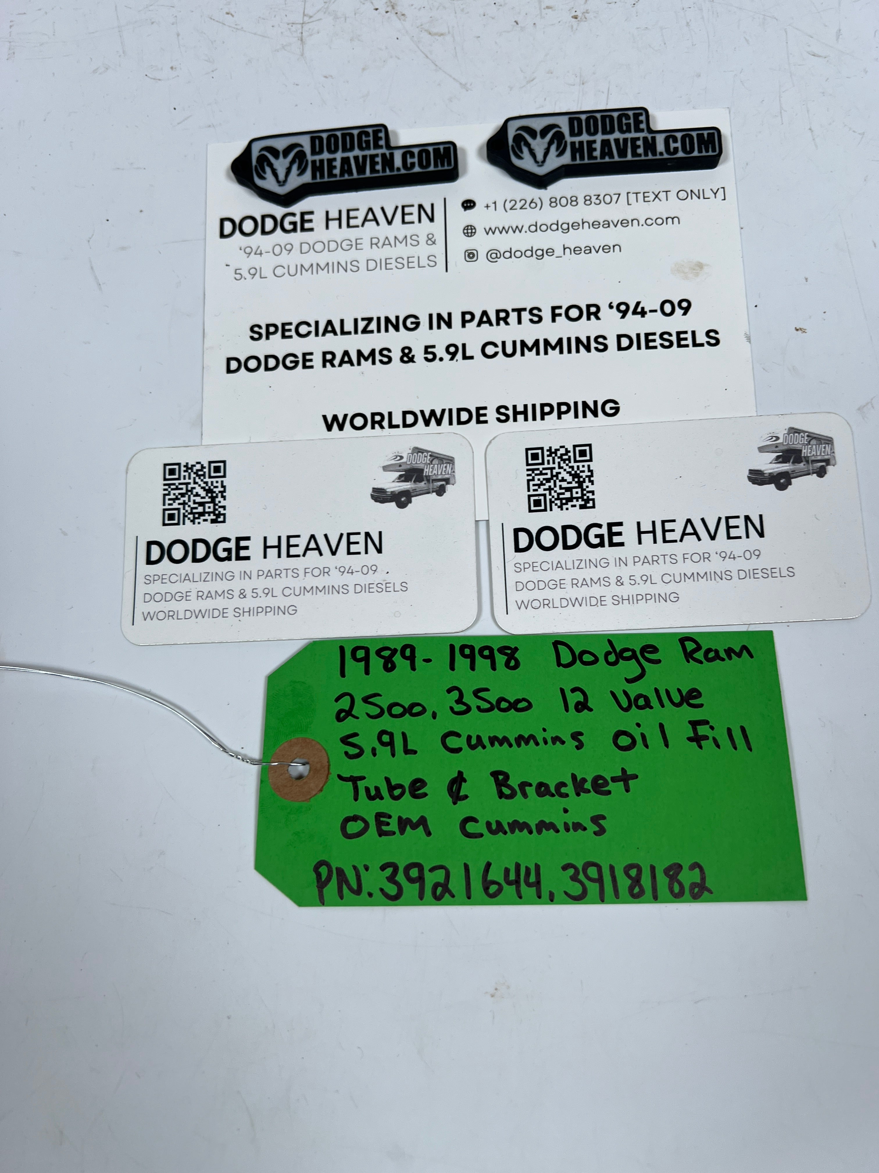 1989-1998 Dodge Ram 12 valve 5.9L Cummins Oil Fill Tube & Bracket