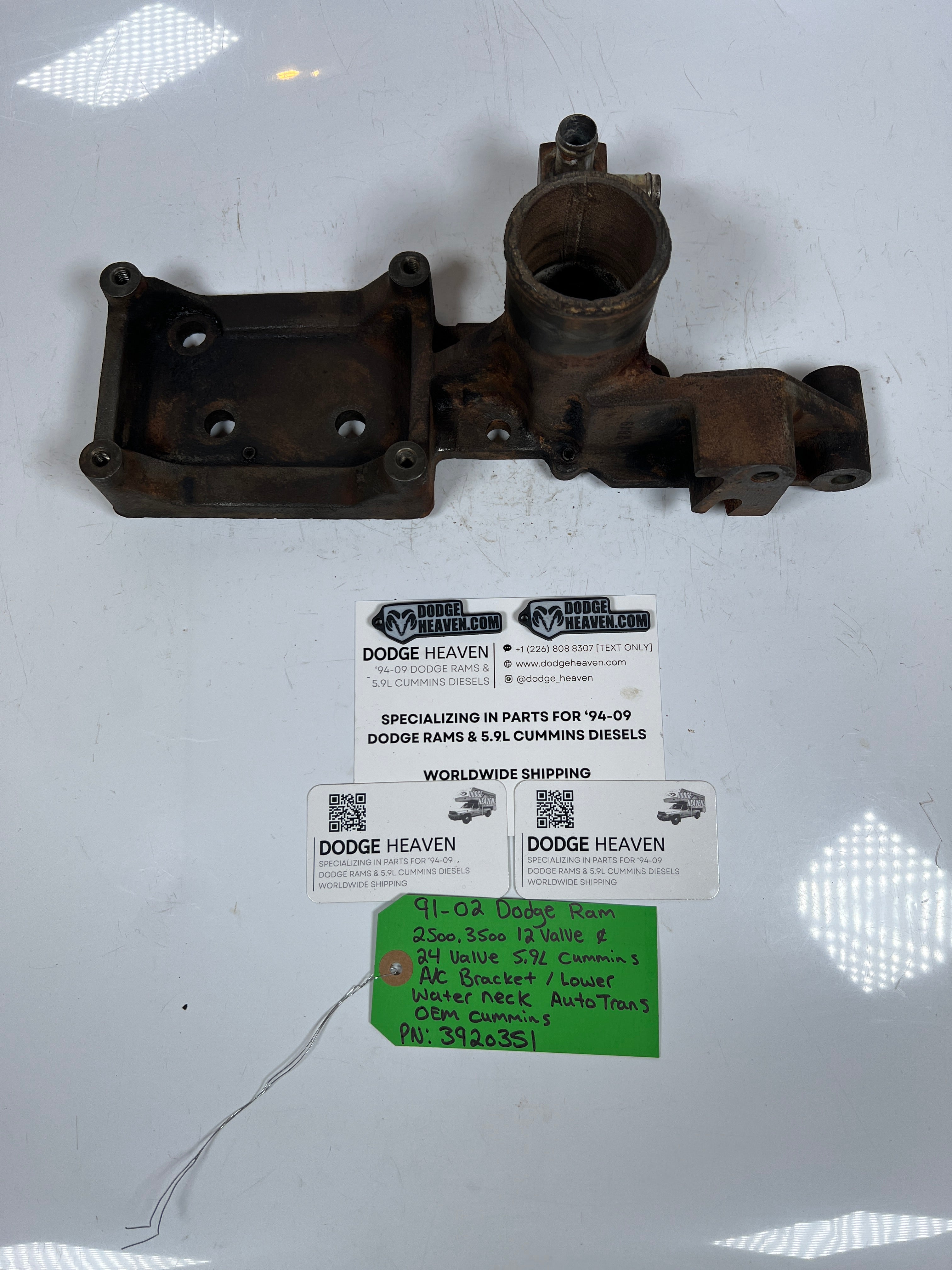 1991-2002 Dodge Ram 12V & 24V 5.9L Cummins A/C AC Bracket Lower Water Neck