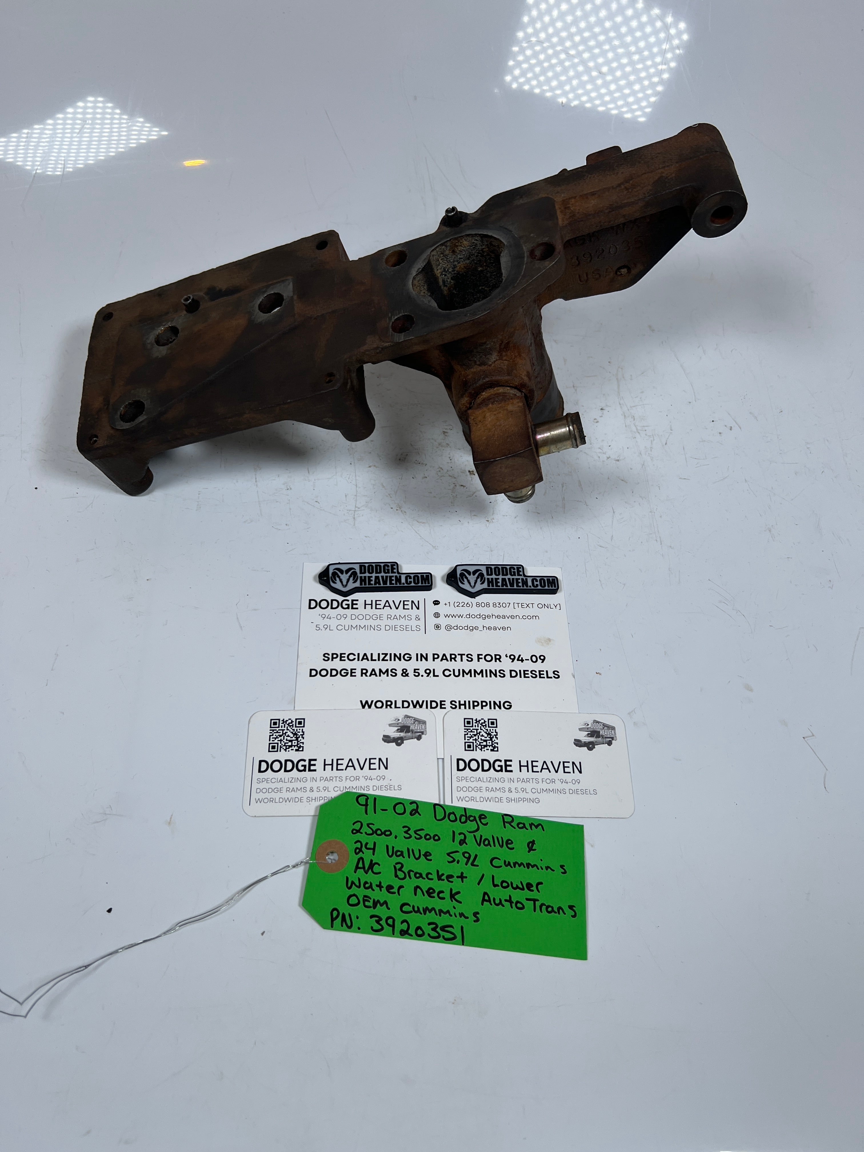 1991-2002 Dodge Ram 12V & 24V 5.9L Cummins A/C AC Bracket Lower Water Neck