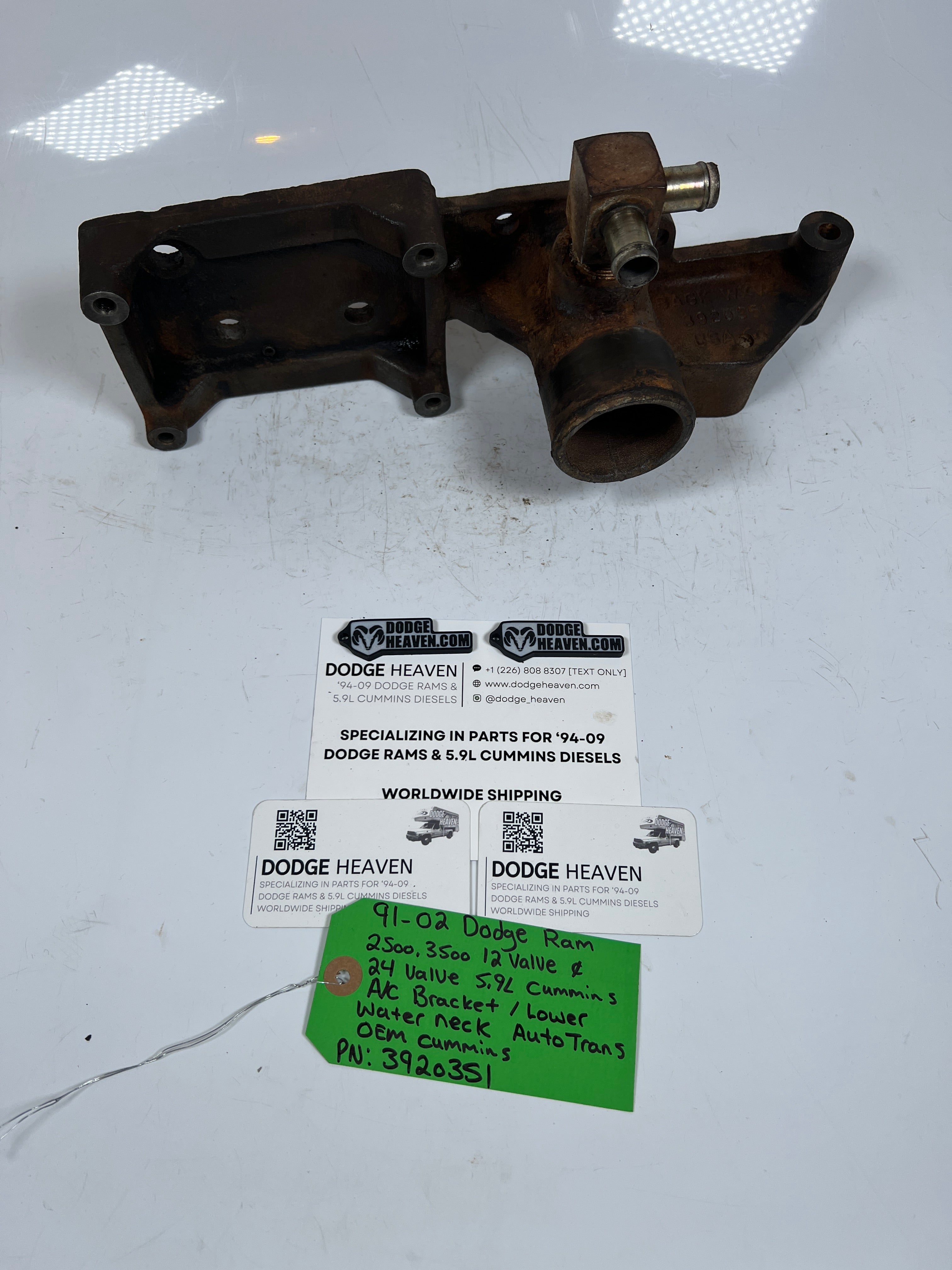 1991-2002 Dodge Ram 12V & 24V 5.9L Cummins A/C AC Bracket Lower Water Neck