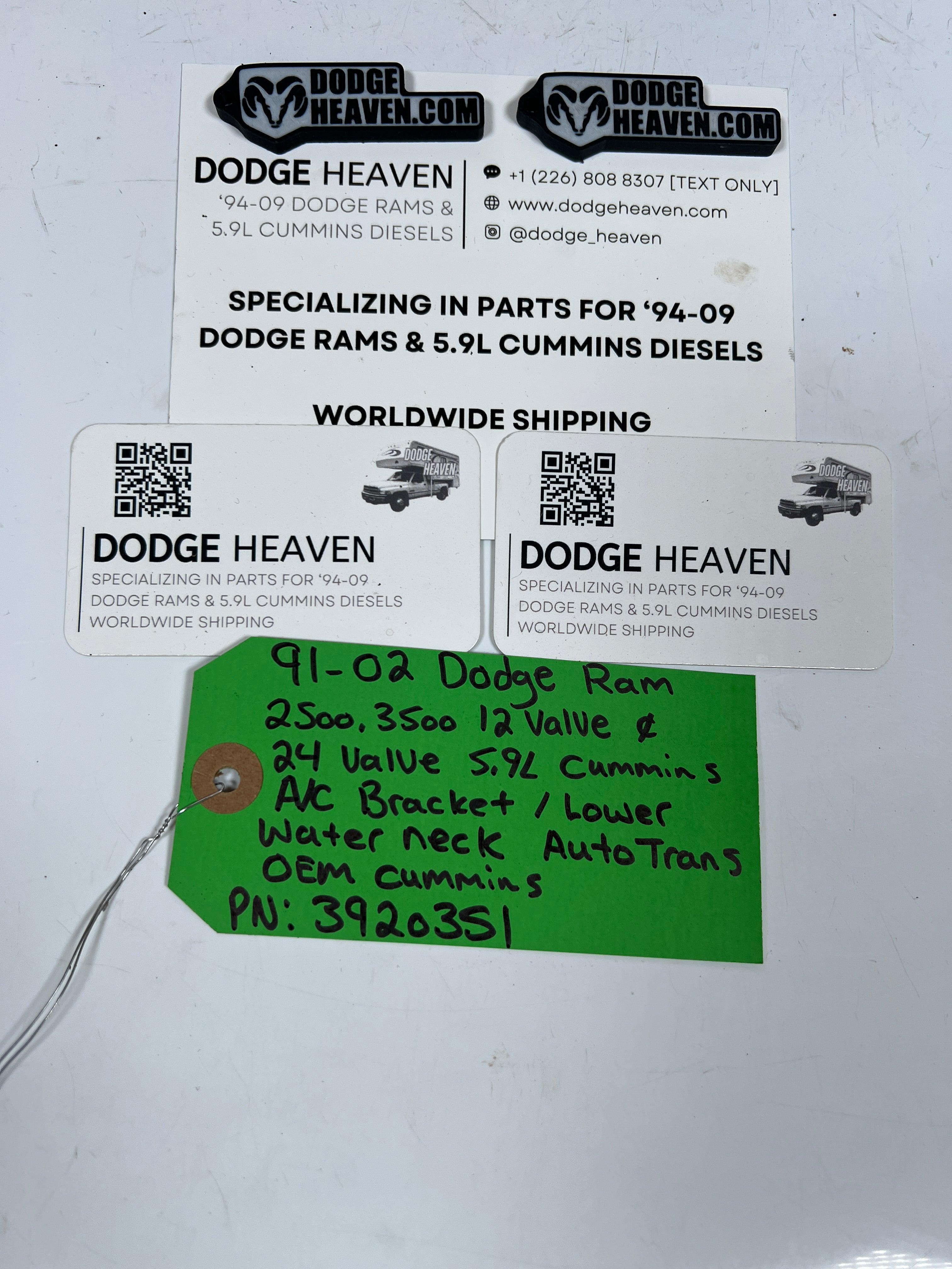 1991-2002 Dodge Ram 12V & 24V 5.9L Cummins A/C AC Bracket Lower Water Neck