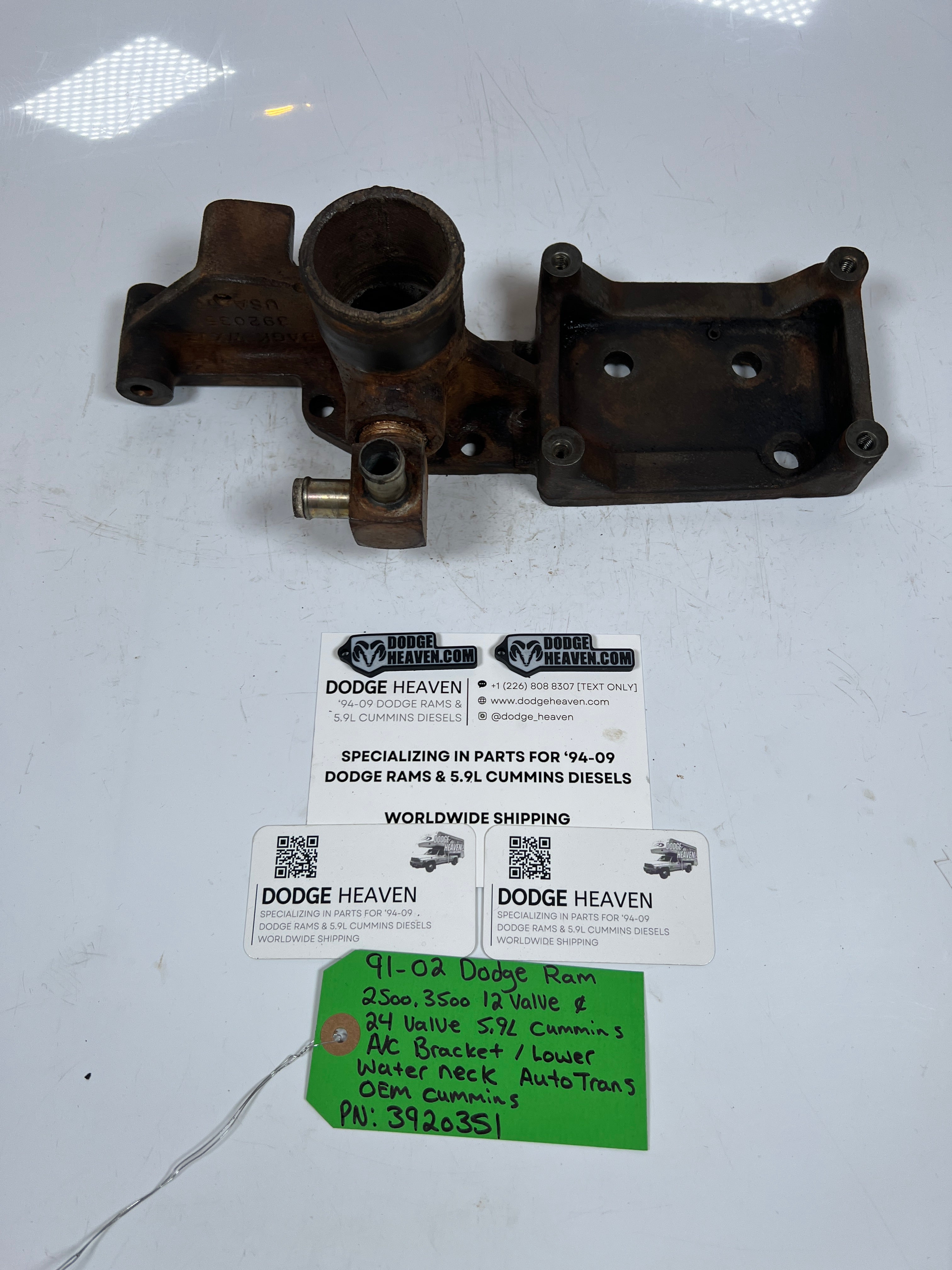 1991-2002 Dodge Ram 12V & 24V 5.9L Cummins A/C AC Bracket Lower Water Neck