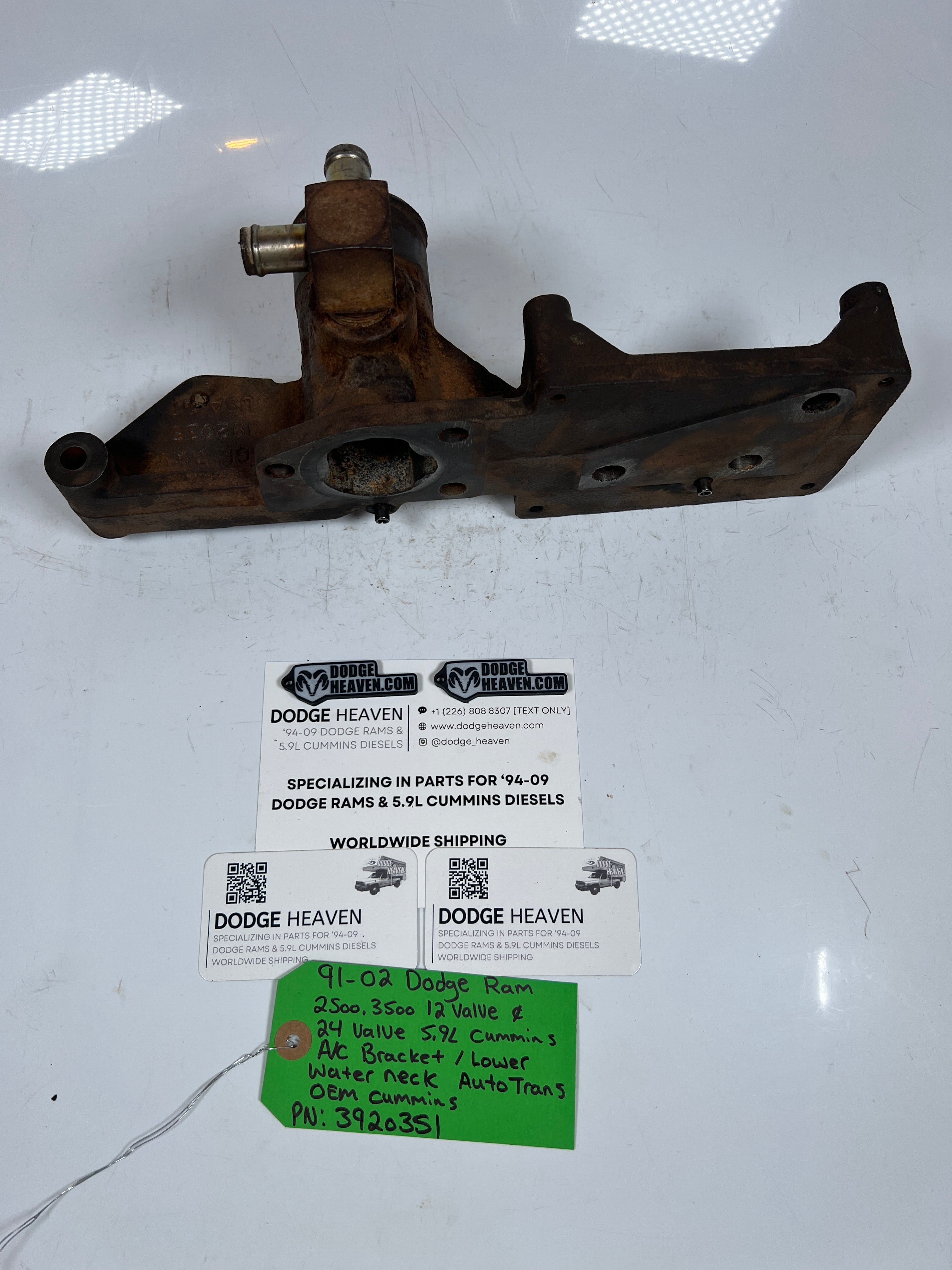 1991-2002 Dodge Ram 12V & 24V 5.9L Cummins A/C AC Bracket Lower Water Neck