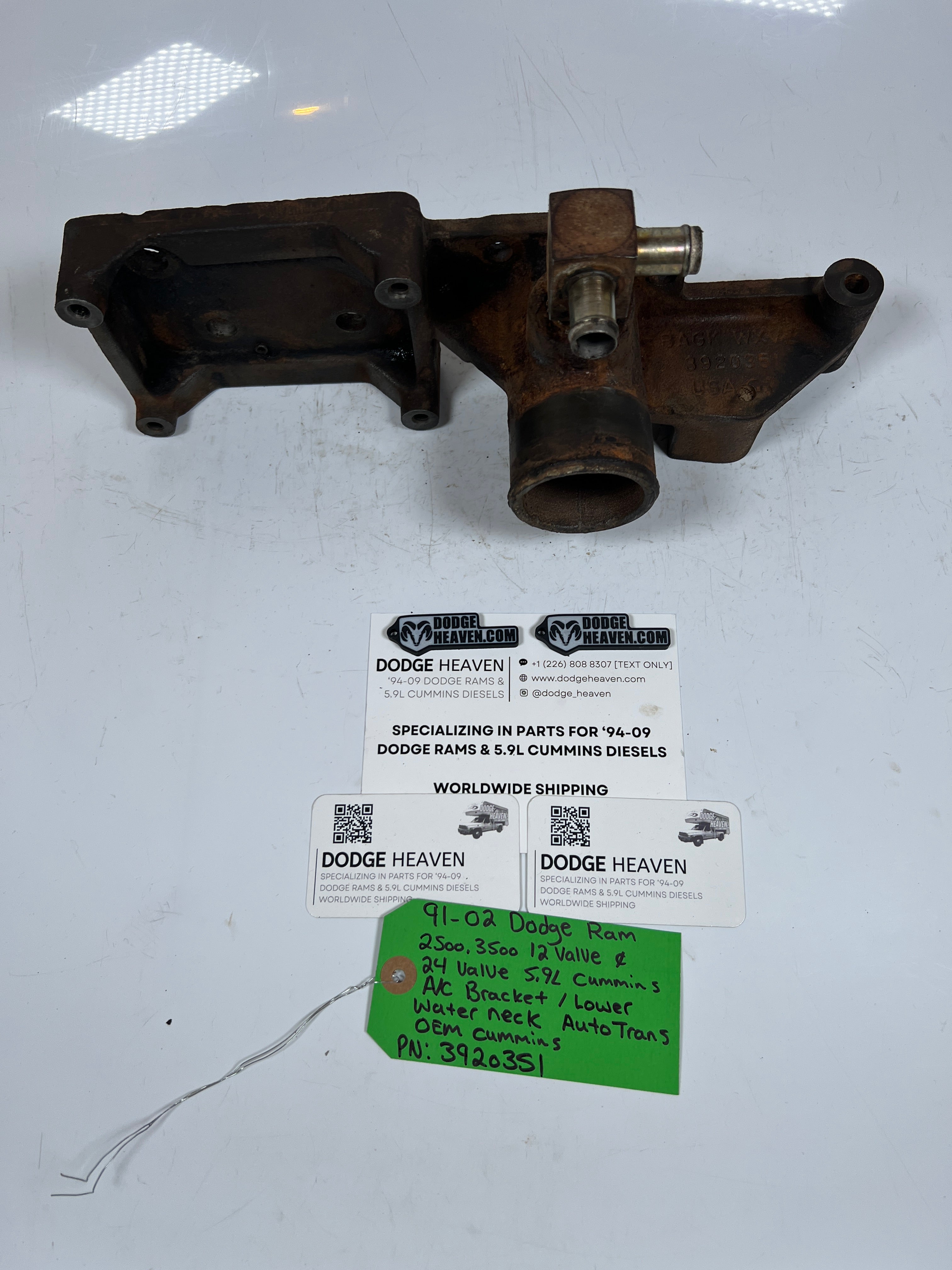 1991-2002 Dodge Ram 12V & 24V 5.9L Cummins A/C AC Bracket Lower Water Neck
