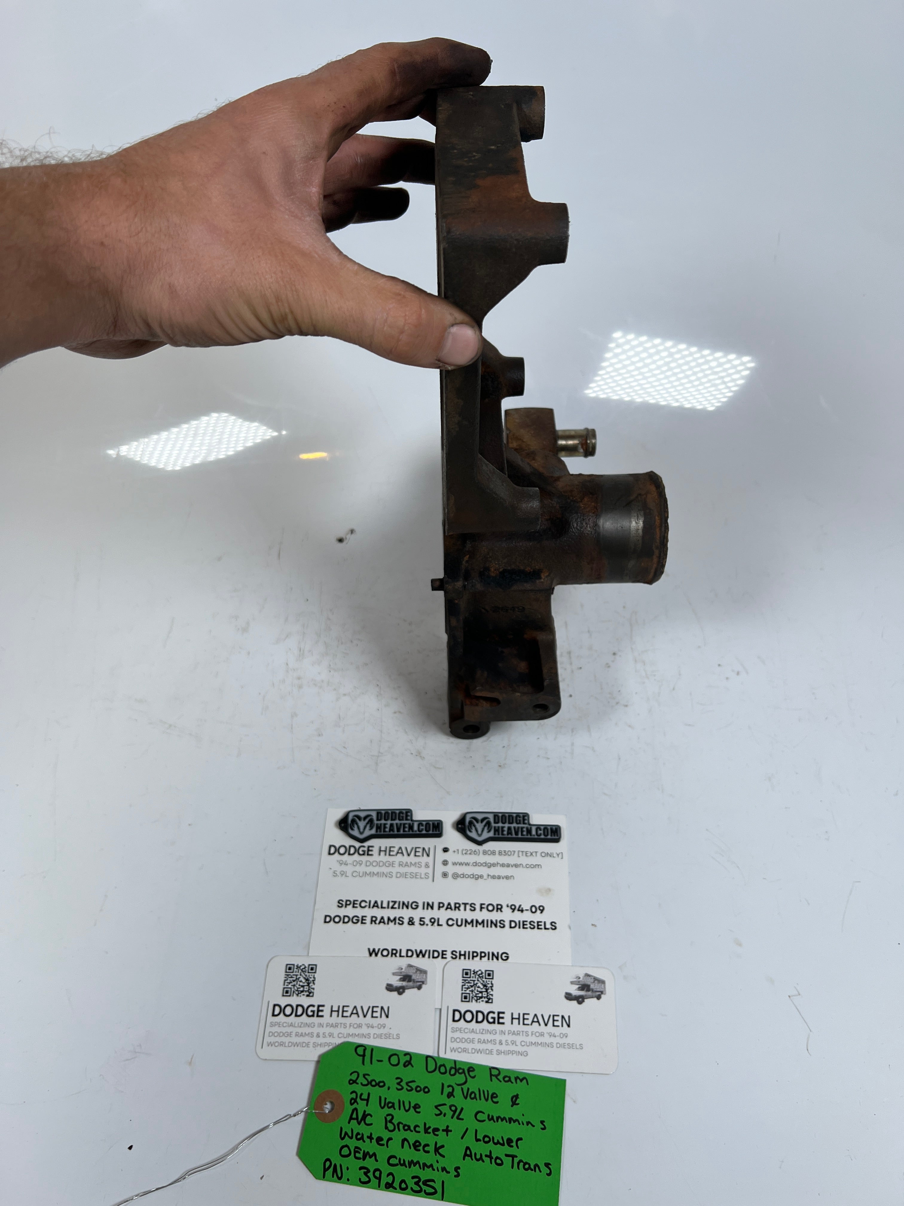 1991-2002 Dodge Ram 12V & 24V 5.9L Cummins A/C AC Bracket Lower Water Neck