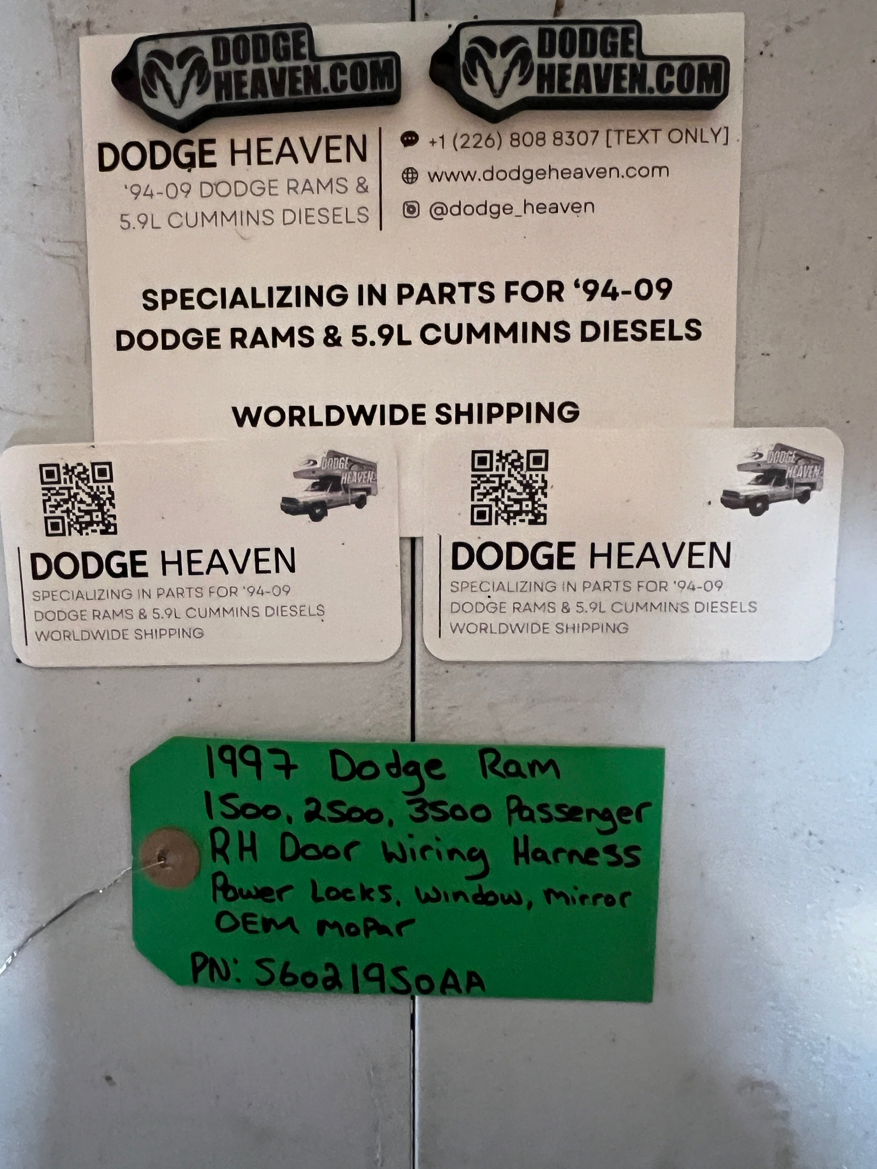 1997-1997 Dodge Ram 1500-3500 Passenger Power Door Wiring Harness
