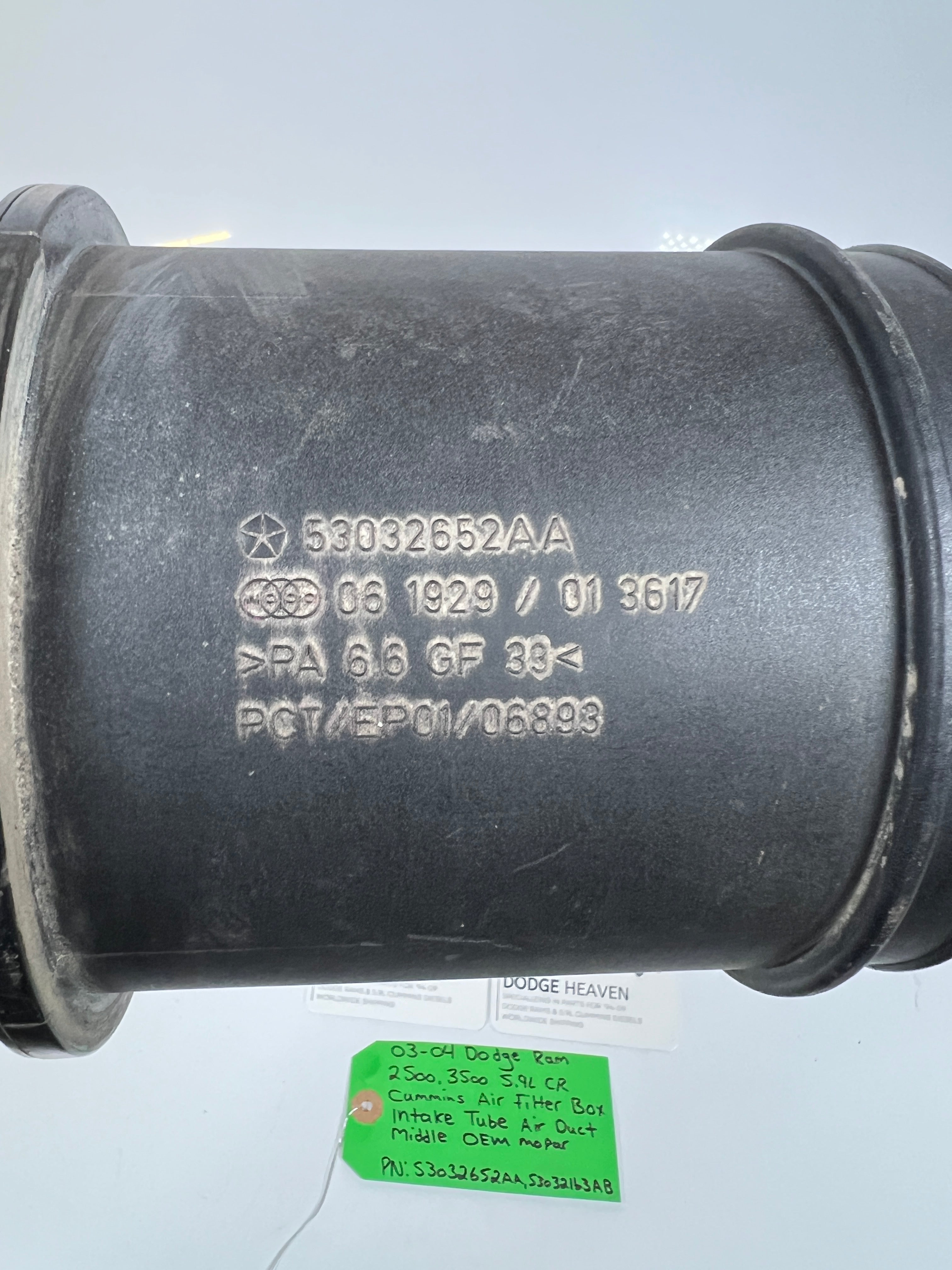 2003-2004 Dodge Ram 5.9L Cummins Air Filter Intake Duct / Tube