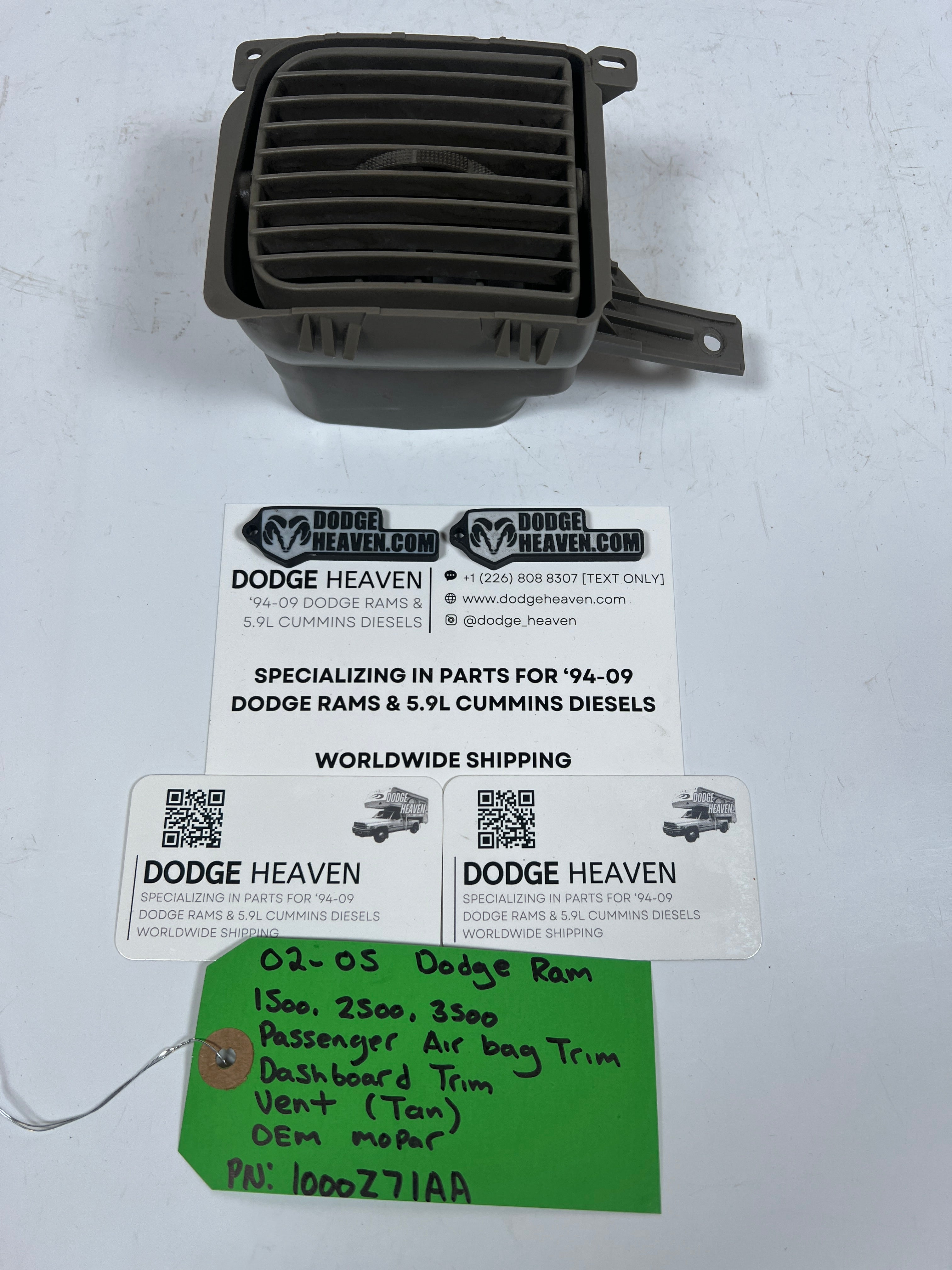2002-2005 Dodge Ram 1500-3500 Passenger DashBoard Trim Vent Tan