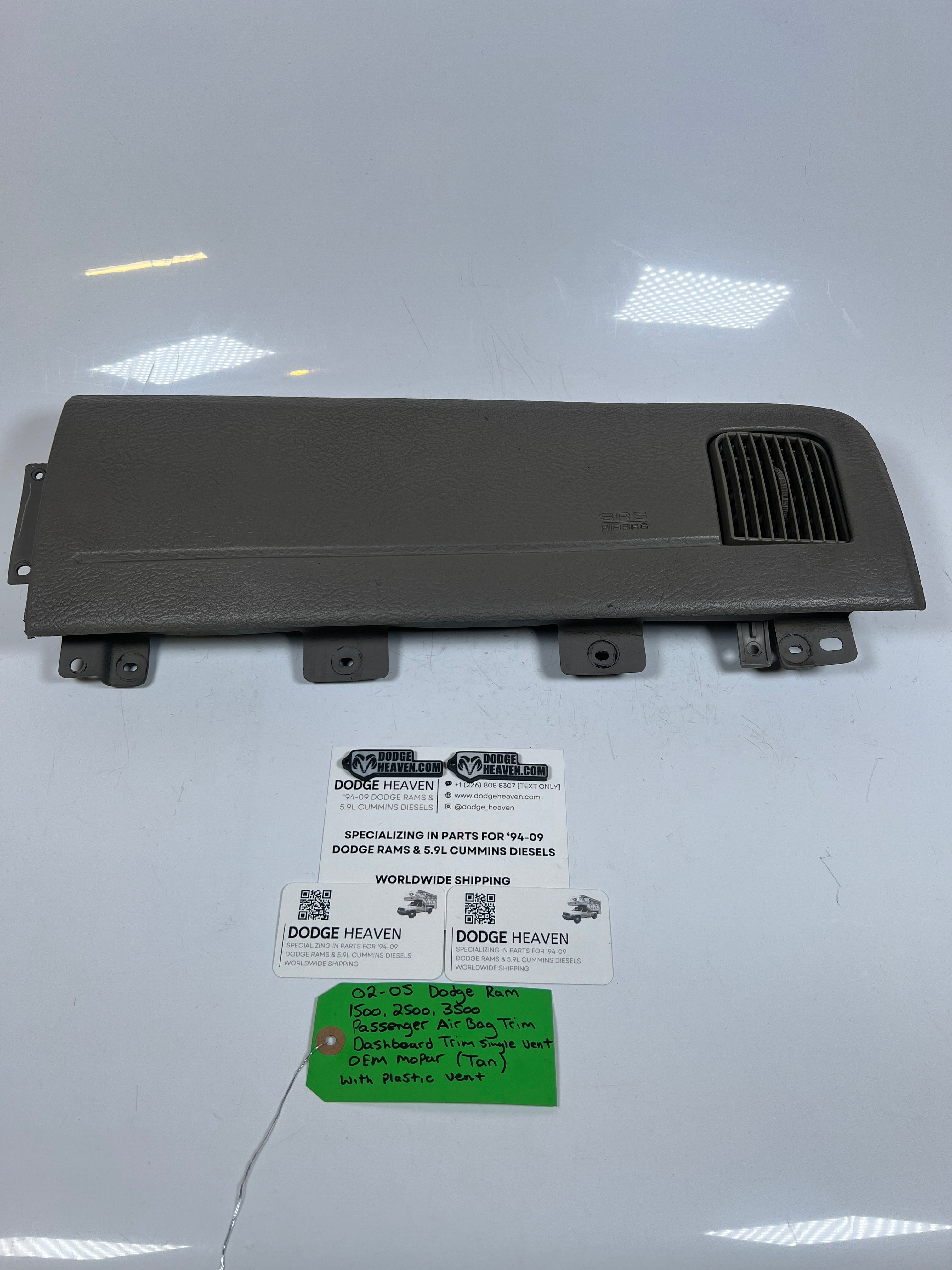 2002-2005 Dodge Ram 1500-3500 Passenger Dashboard Trim Cover With Vent Tan