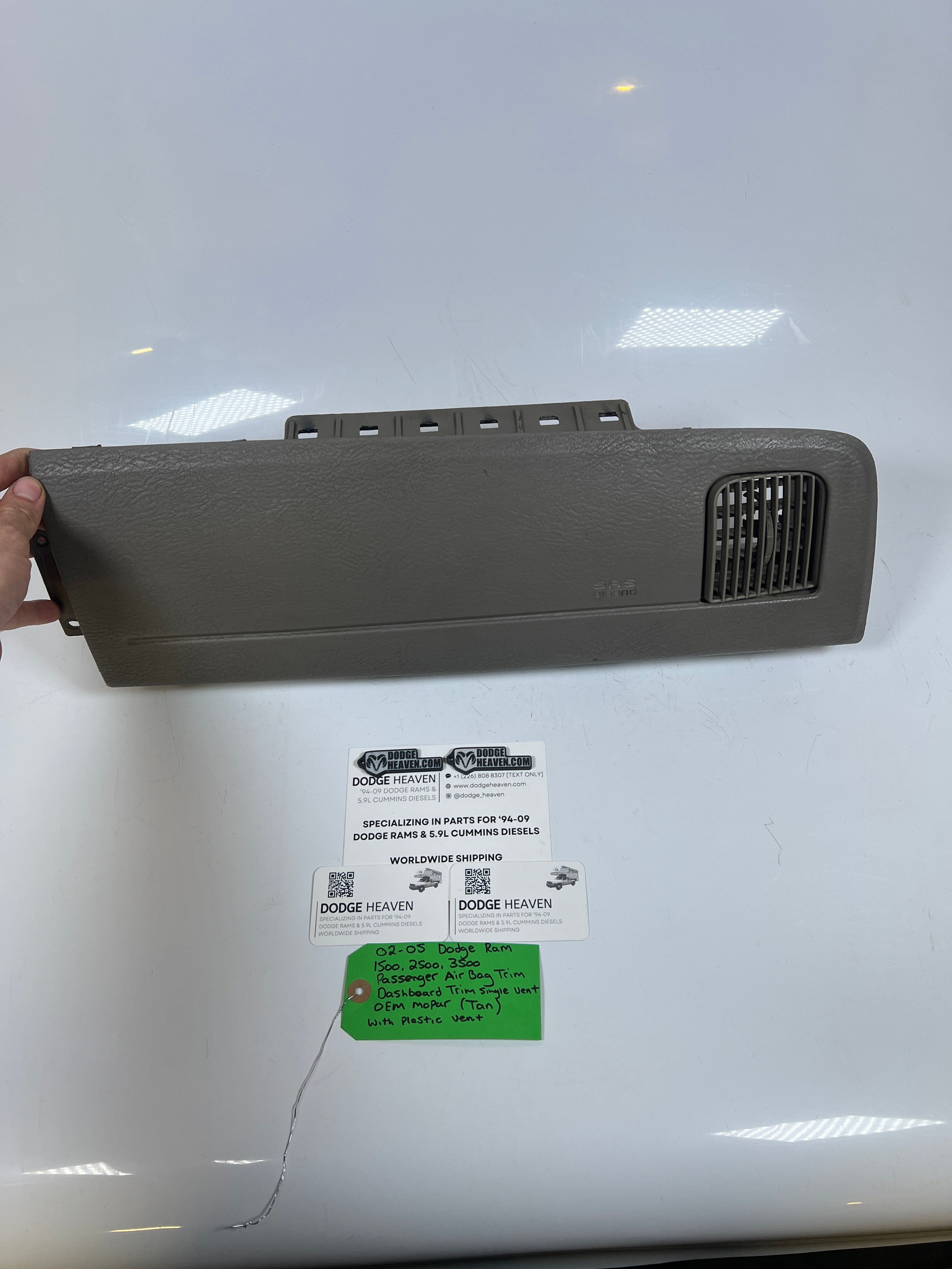 2002-2005 Dodge Ram 1500-3500 Passenger Dashboard Trim Cover With Vent Tan