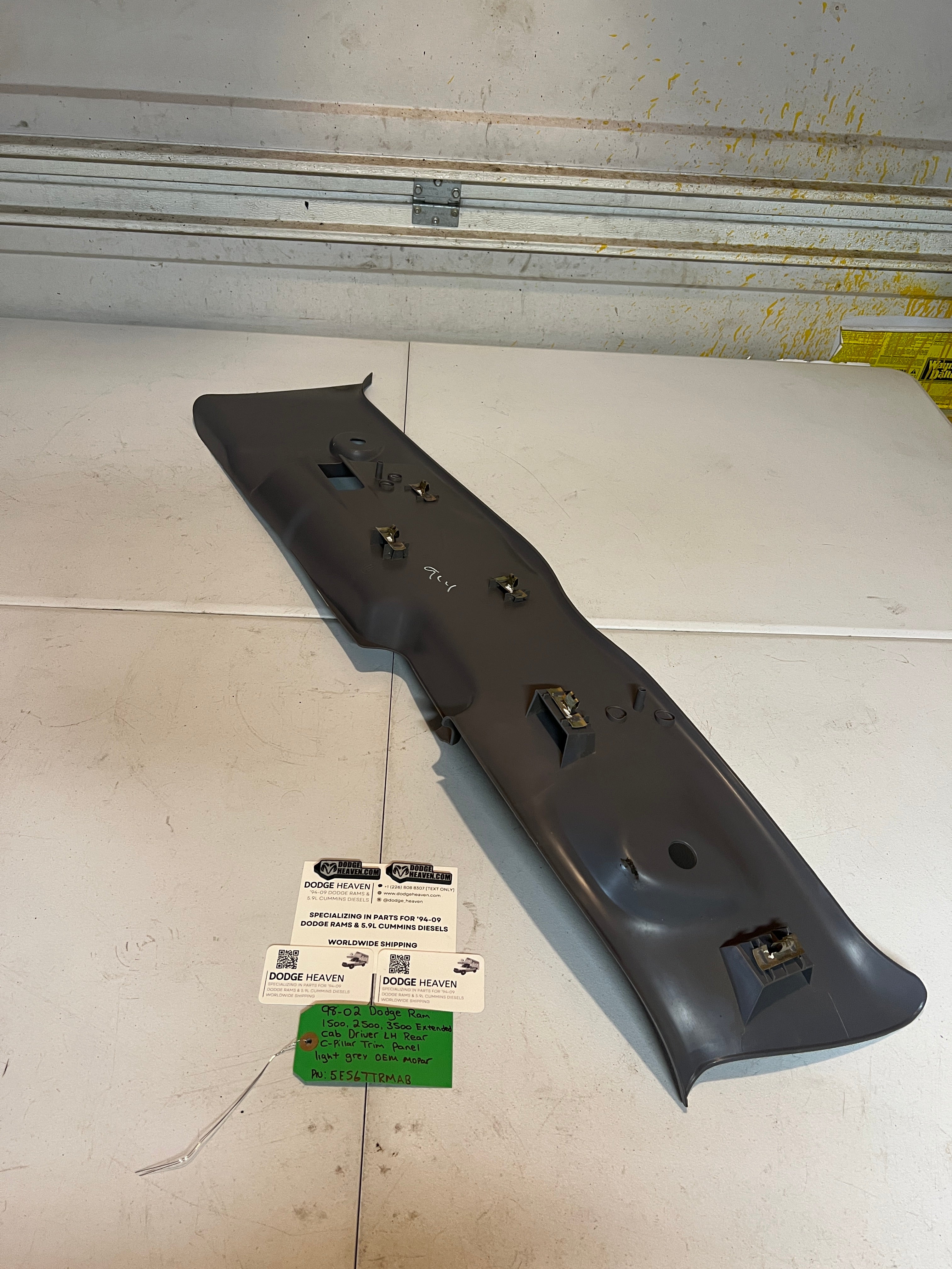 1998-2002 Dodge Ram 1500-3500 EXT Cab Rear C-Pillar Trim Light Grey LH