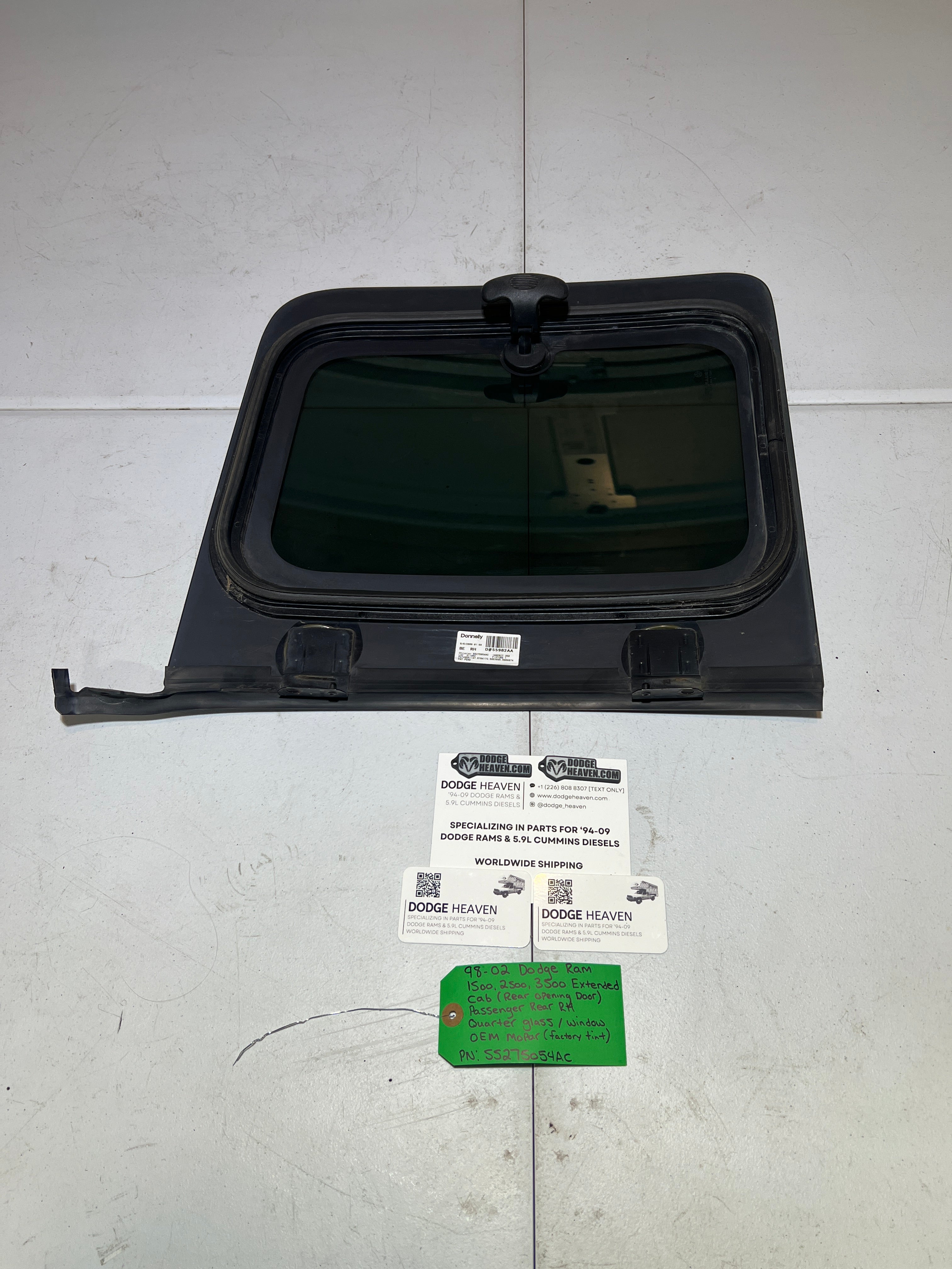 1998-2002 Dodge Ram 1500-3500 EXT Cab Passenger Quarter Window Glass Tinted