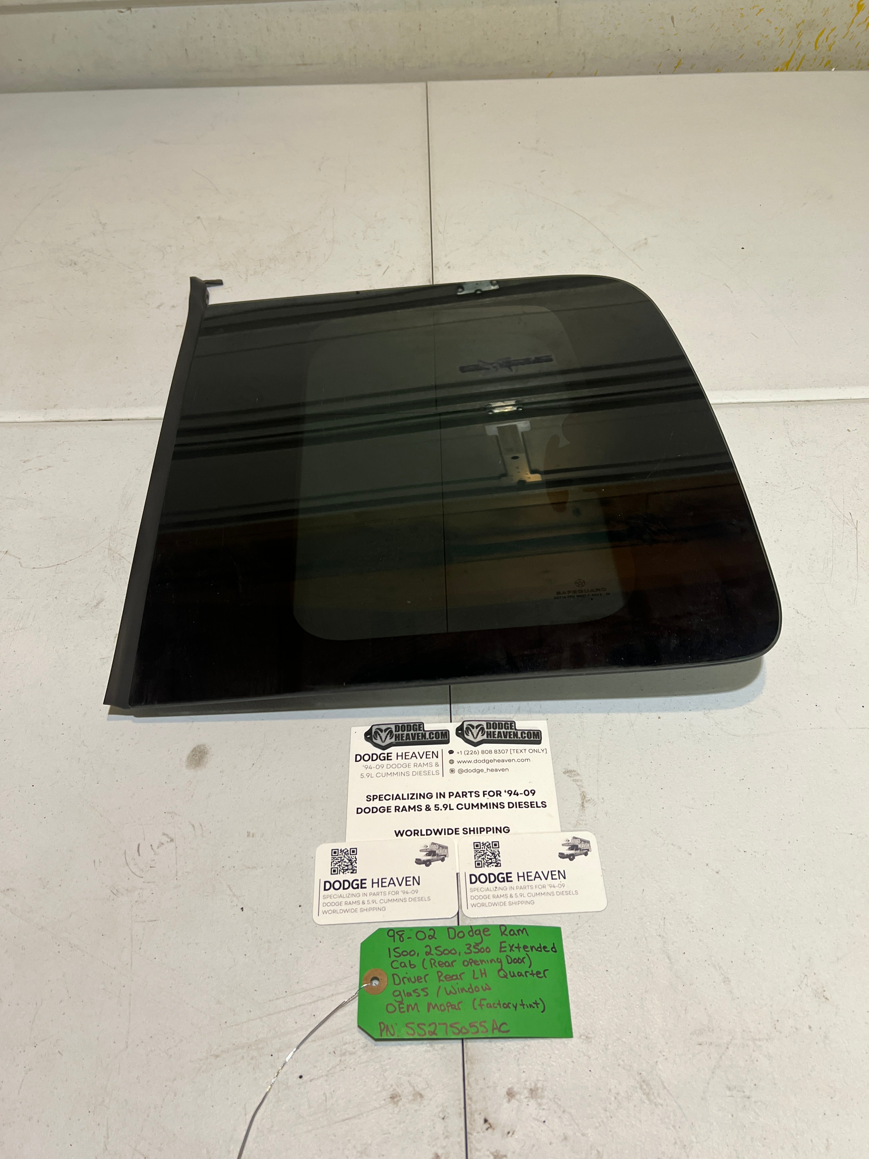 1998-2002 Dodge Ram 1500-3500 EXT Cab Driver LH Quarter Window Glass Tinted