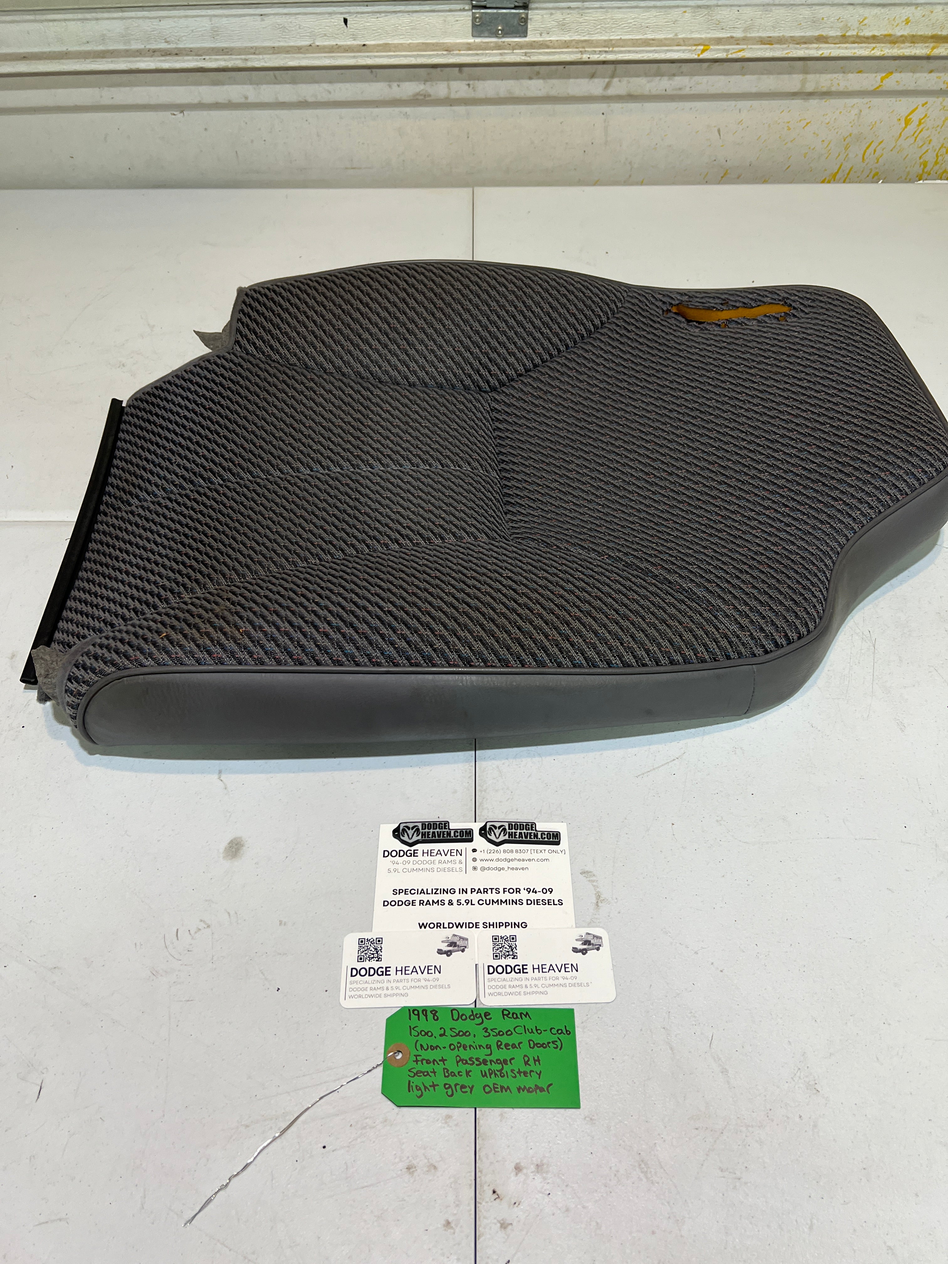 1998-1998 Dodge Ram Club Cab Front Passenger Seat Back Upholstery Light Grey