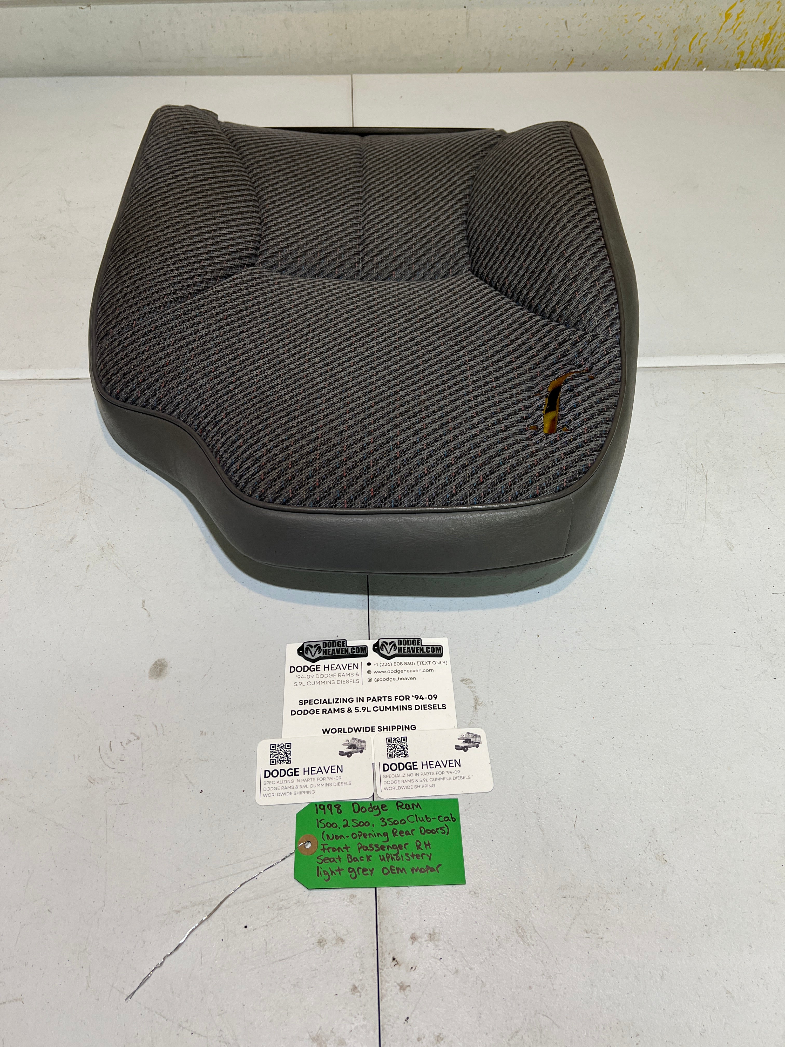 1998-1998 Dodge Ram Club Cab Front Passenger Seat Back Upholstery Light Grey