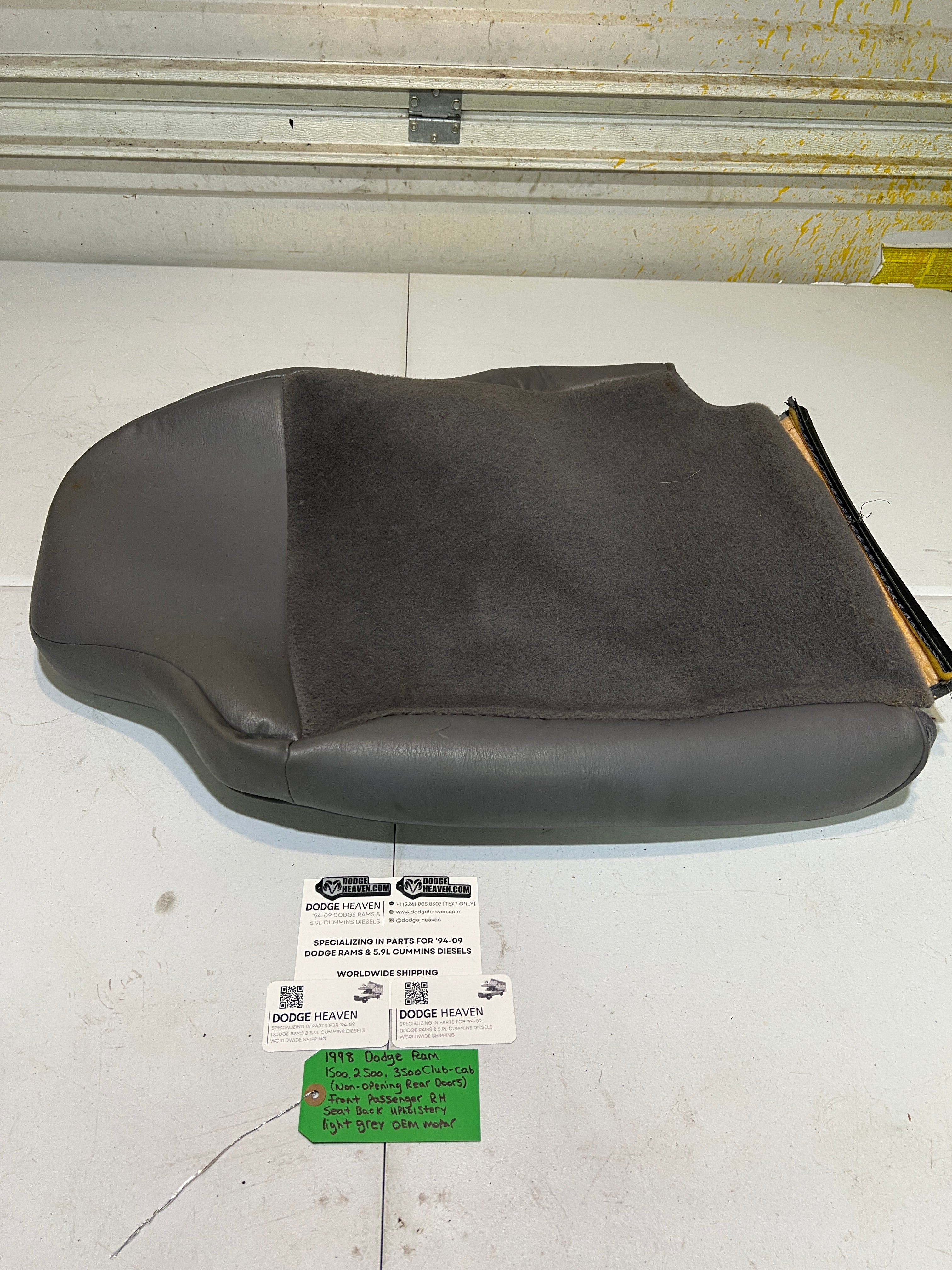 1998-1998 Dodge Ram Club Cab Front Passenger Seat Back Upholstery Light Grey