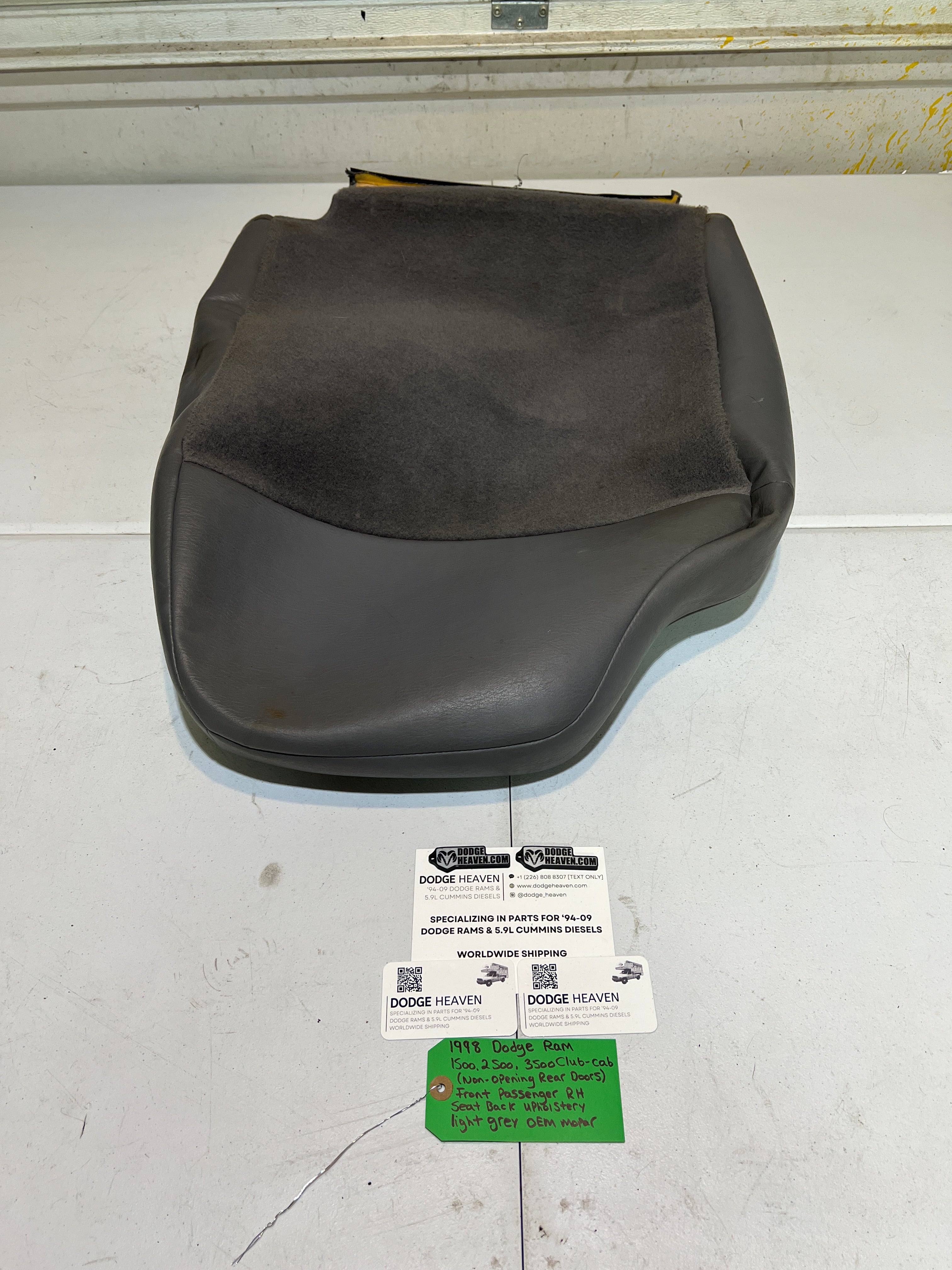 1998-1998 Dodge Ram Club Cab Front Passenger Seat Back Upholstery Light Grey