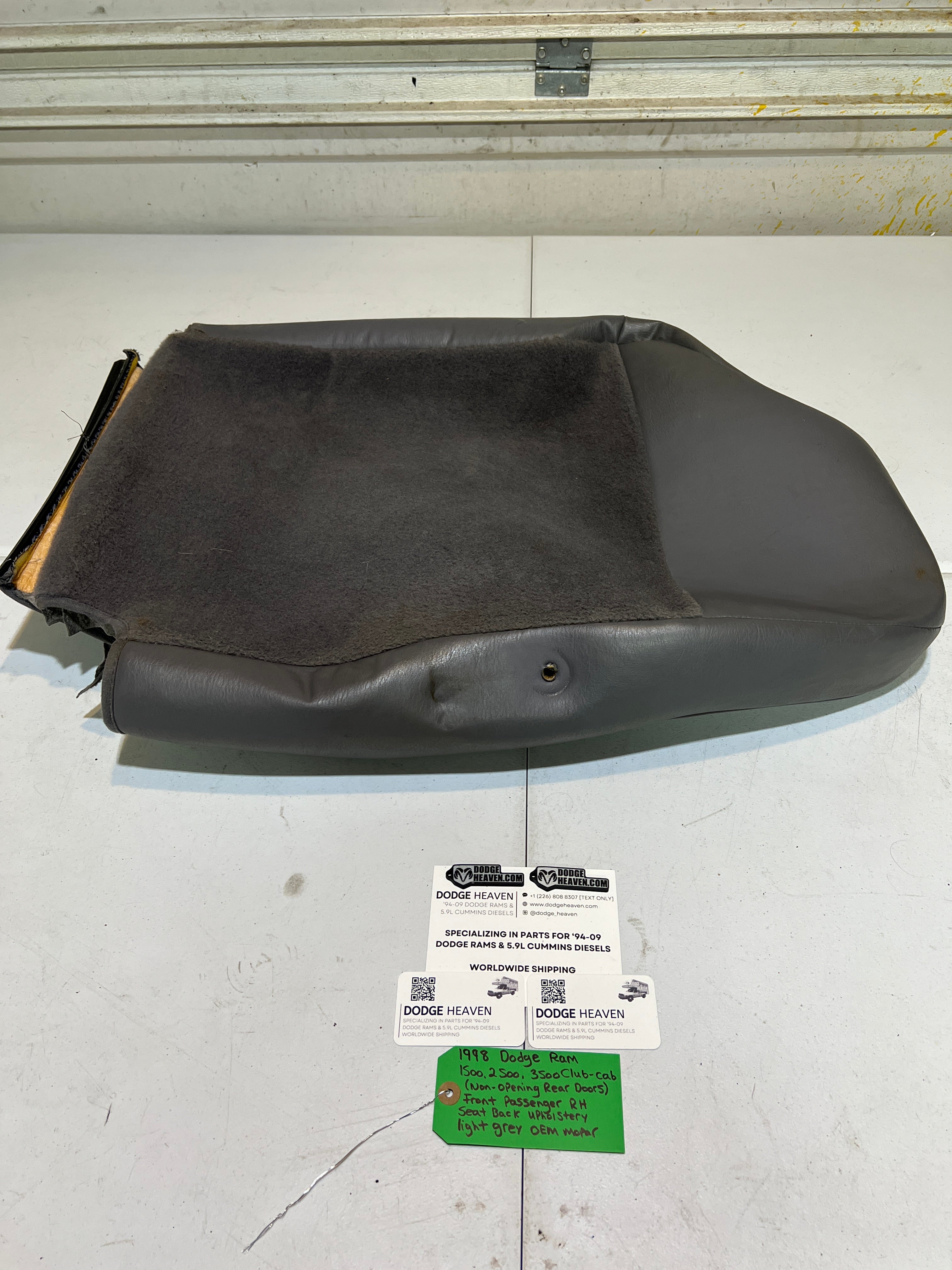 1998-1998 Dodge Ram Club Cab Front Passenger Seat Back Upholstery Light Grey