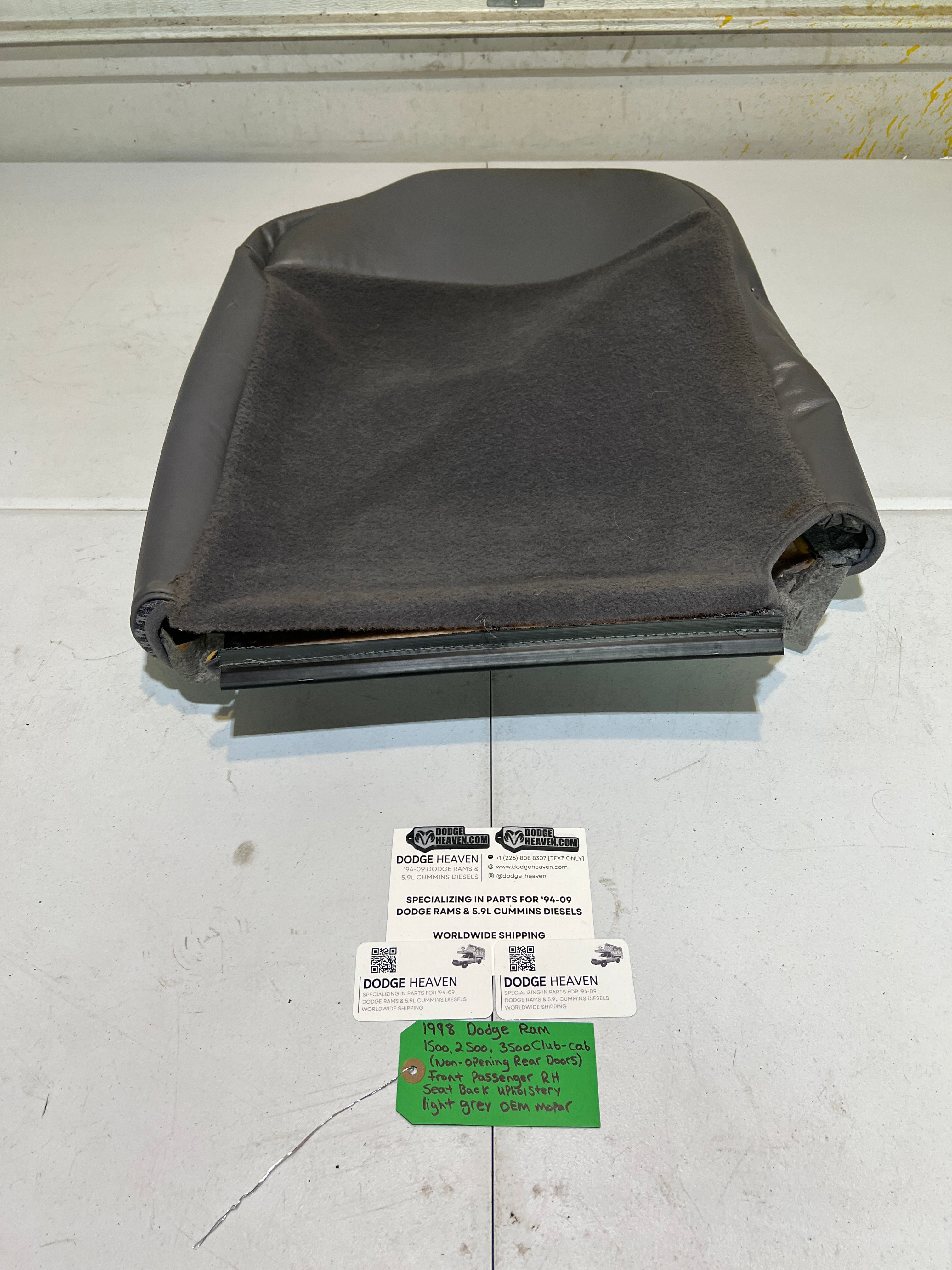 1998-1998 Dodge Ram Club Cab Front Passenger Seat Back Upholstery Light Grey