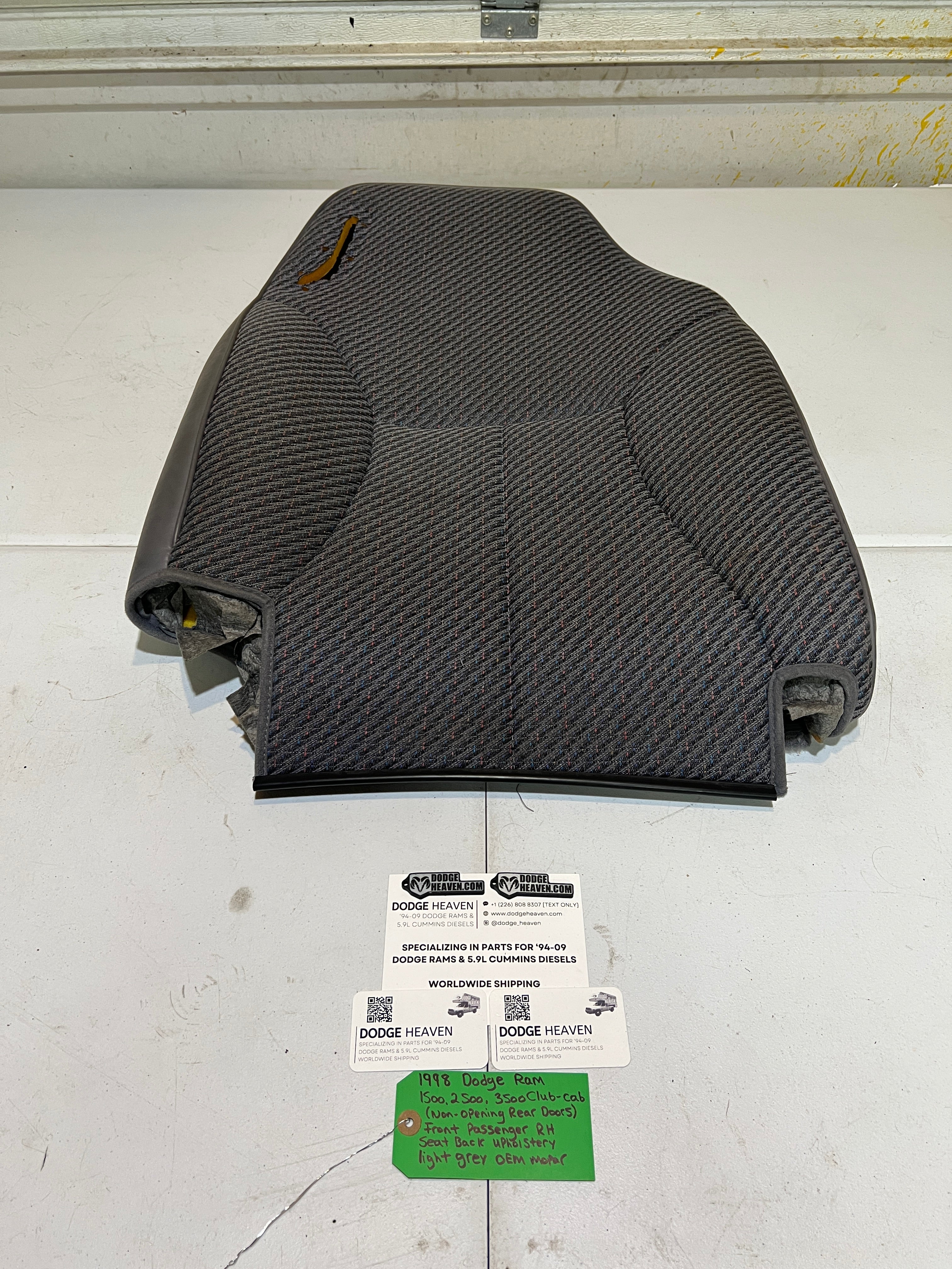 1998-1998 Dodge Ram Club Cab Front Passenger Seat Back Upholstery Light Grey