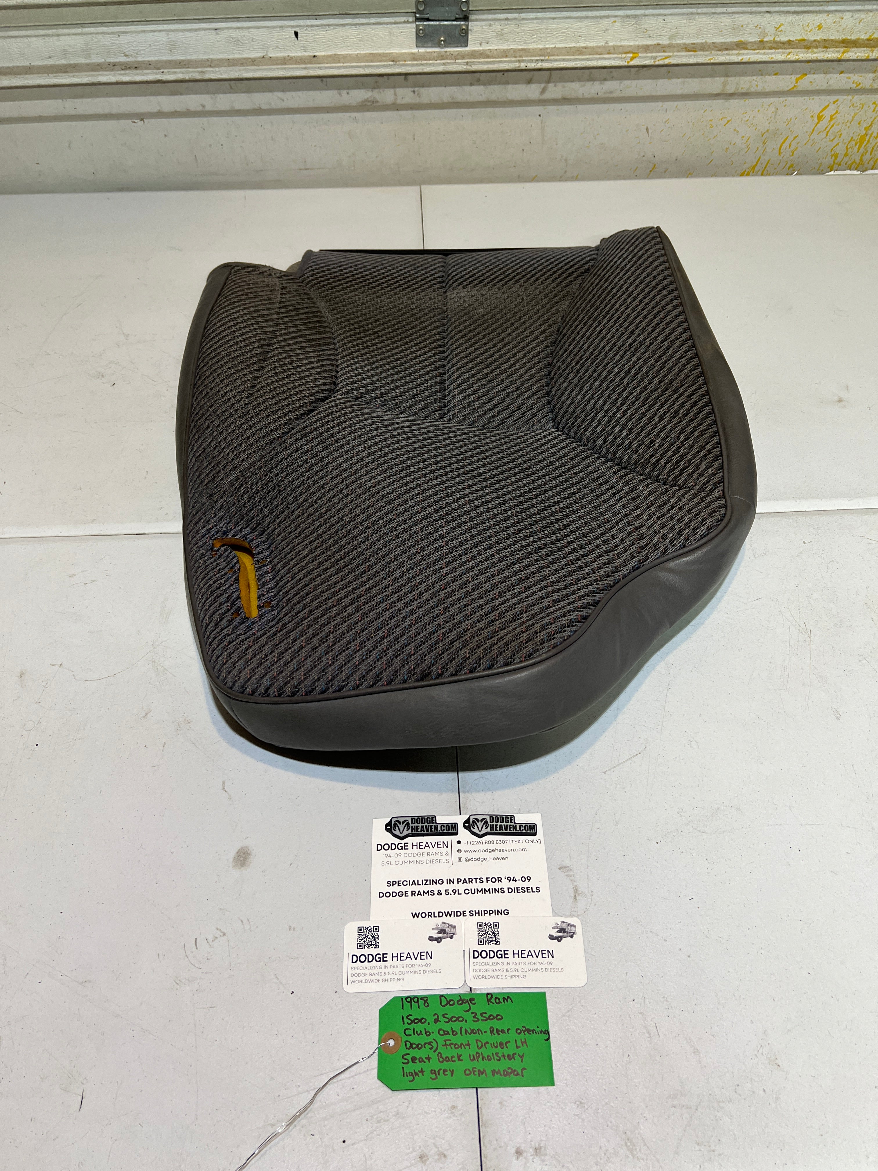 1998-1998 Dodge Ram Club Cab Front Driver Seat Back Upholstery Light Grey