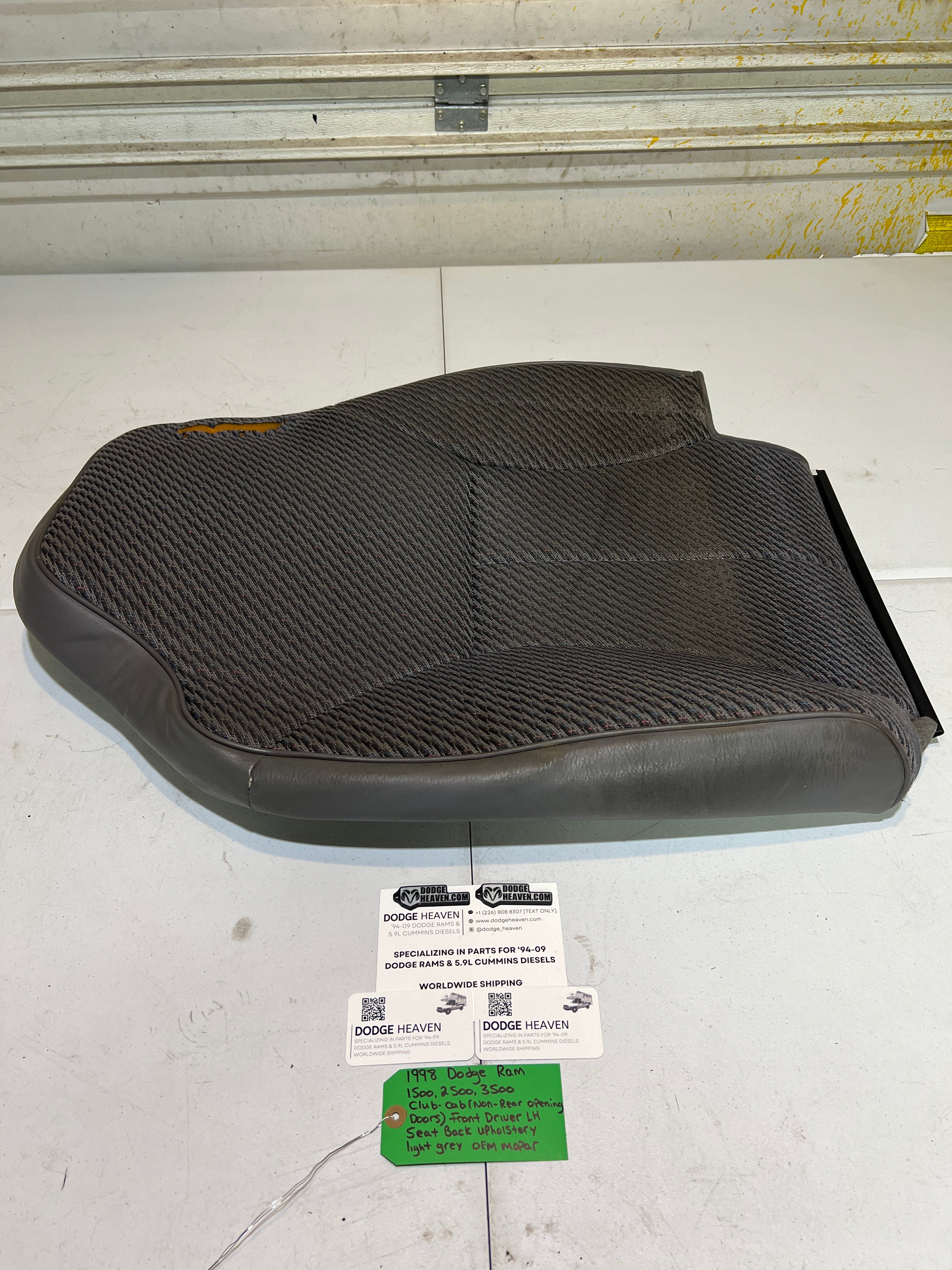 1998-1998 Dodge Ram Club Cab Front Driver Seat Back Upholstery Light Grey