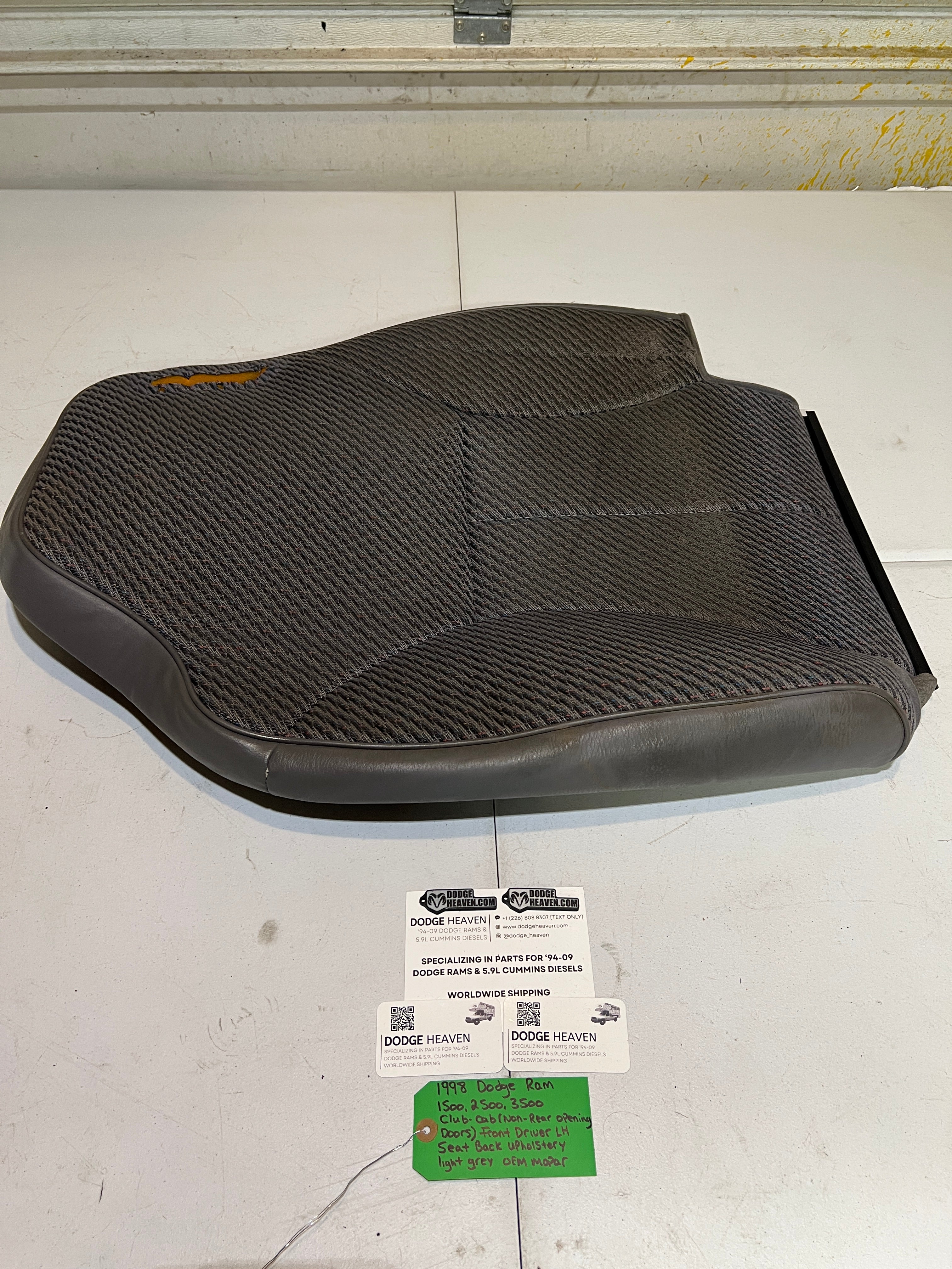 1998-1998 Dodge Ram Club Cab Front Driver Seat Back Upholstery Light Grey