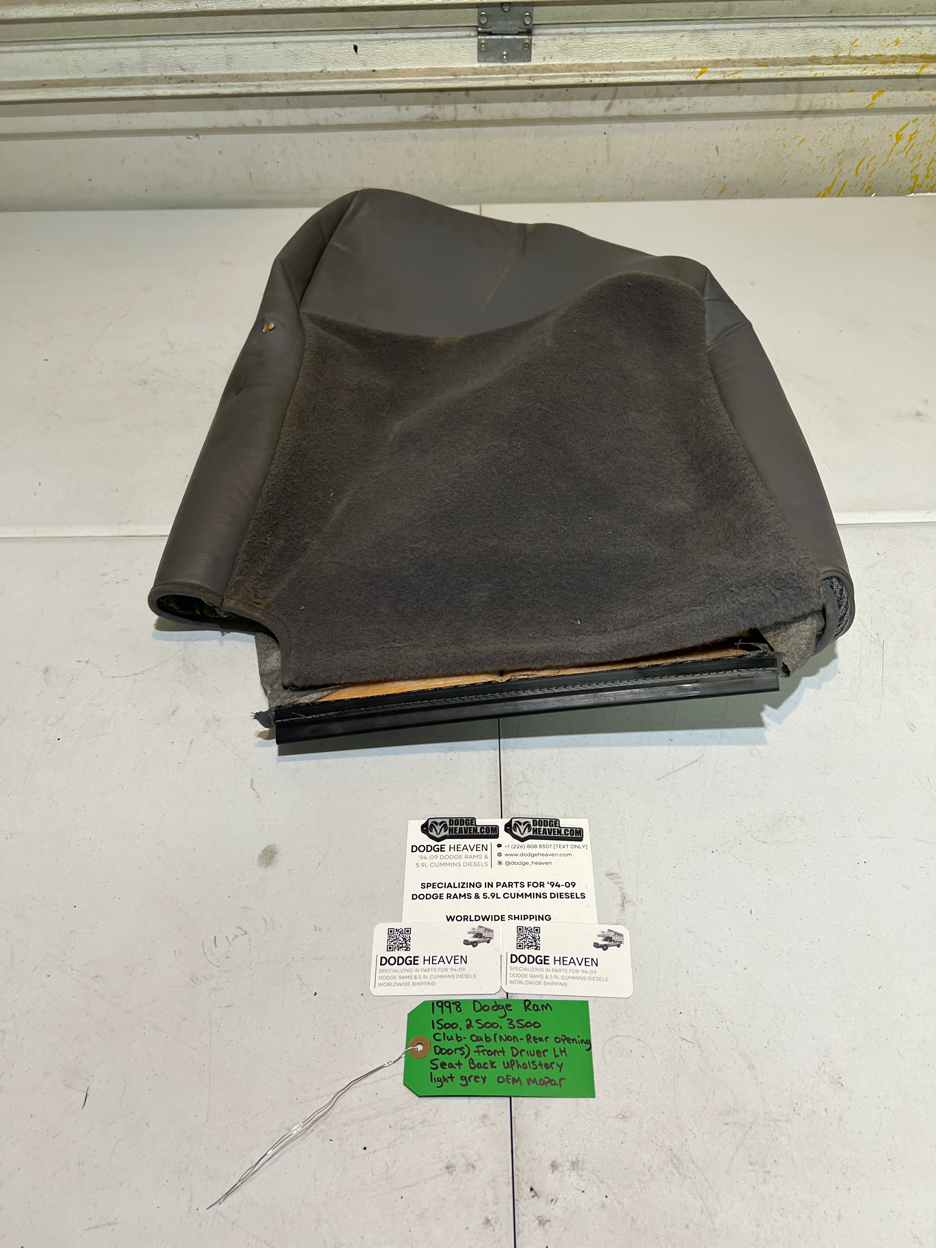 1998-1998 Dodge Ram Club Cab Front Driver Seat Back Upholstery Light Grey