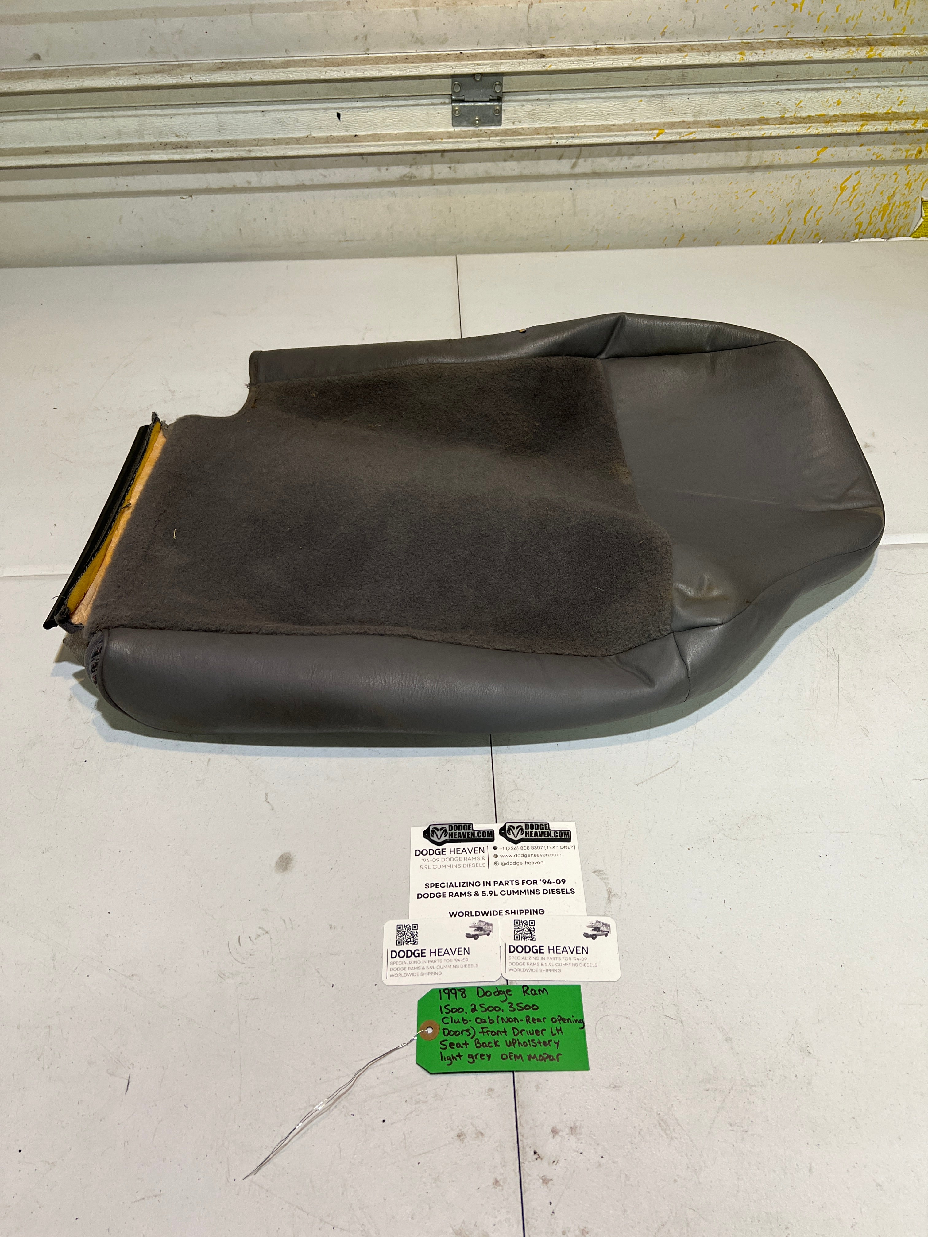 1998-1998 Dodge Ram Club Cab Front Driver Seat Back Upholstery Light Grey