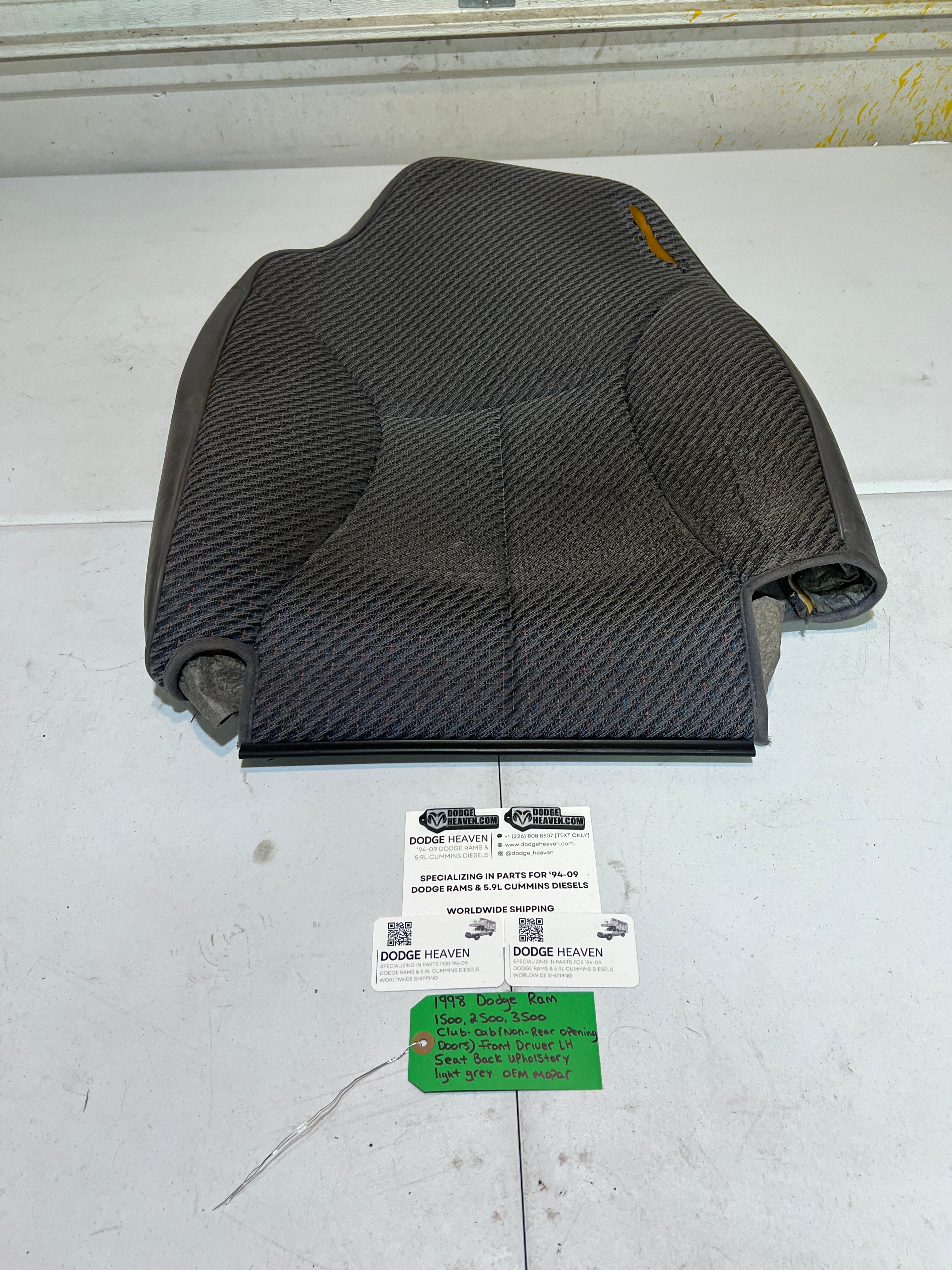 1998-1998 Dodge Ram Club Cab Front Driver Seat Back Upholstery Light Grey