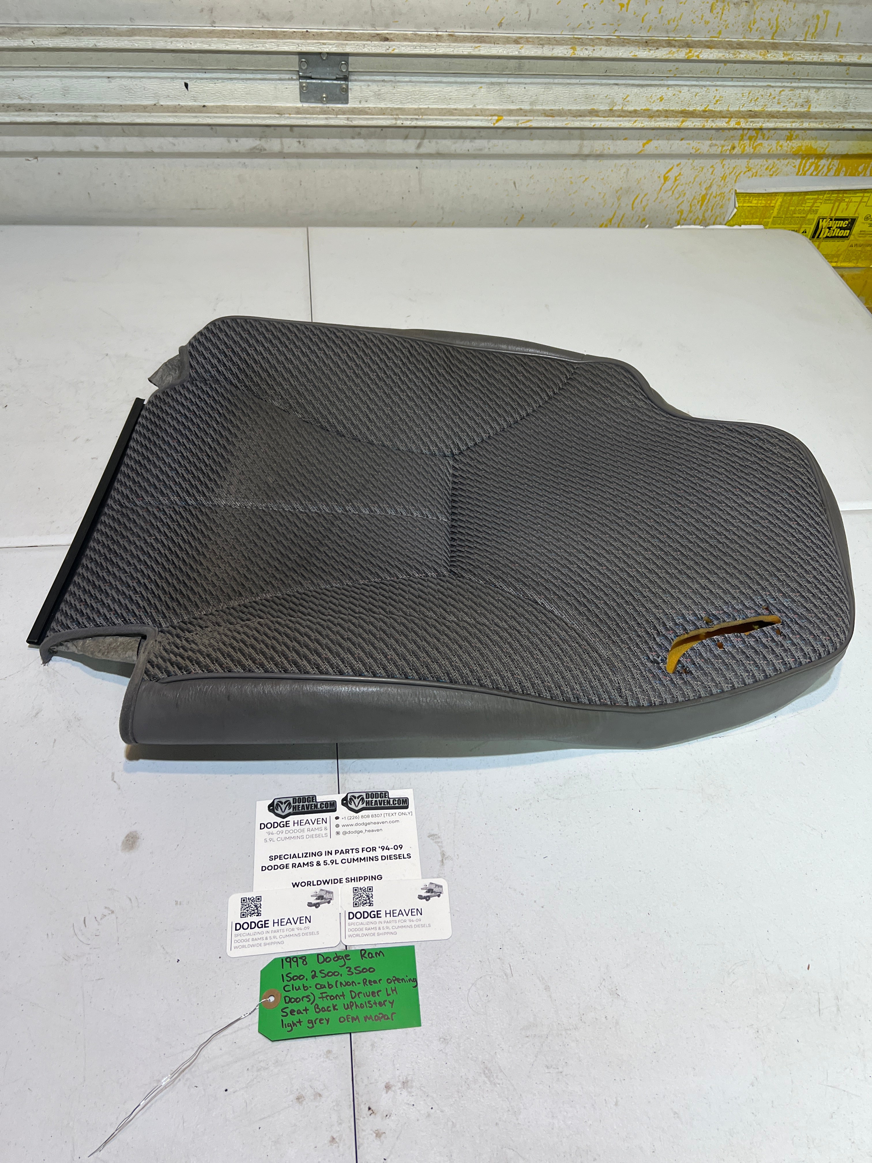 1998-1998 Dodge Ram Club Cab Front Driver Seat Back Upholstery Light Grey