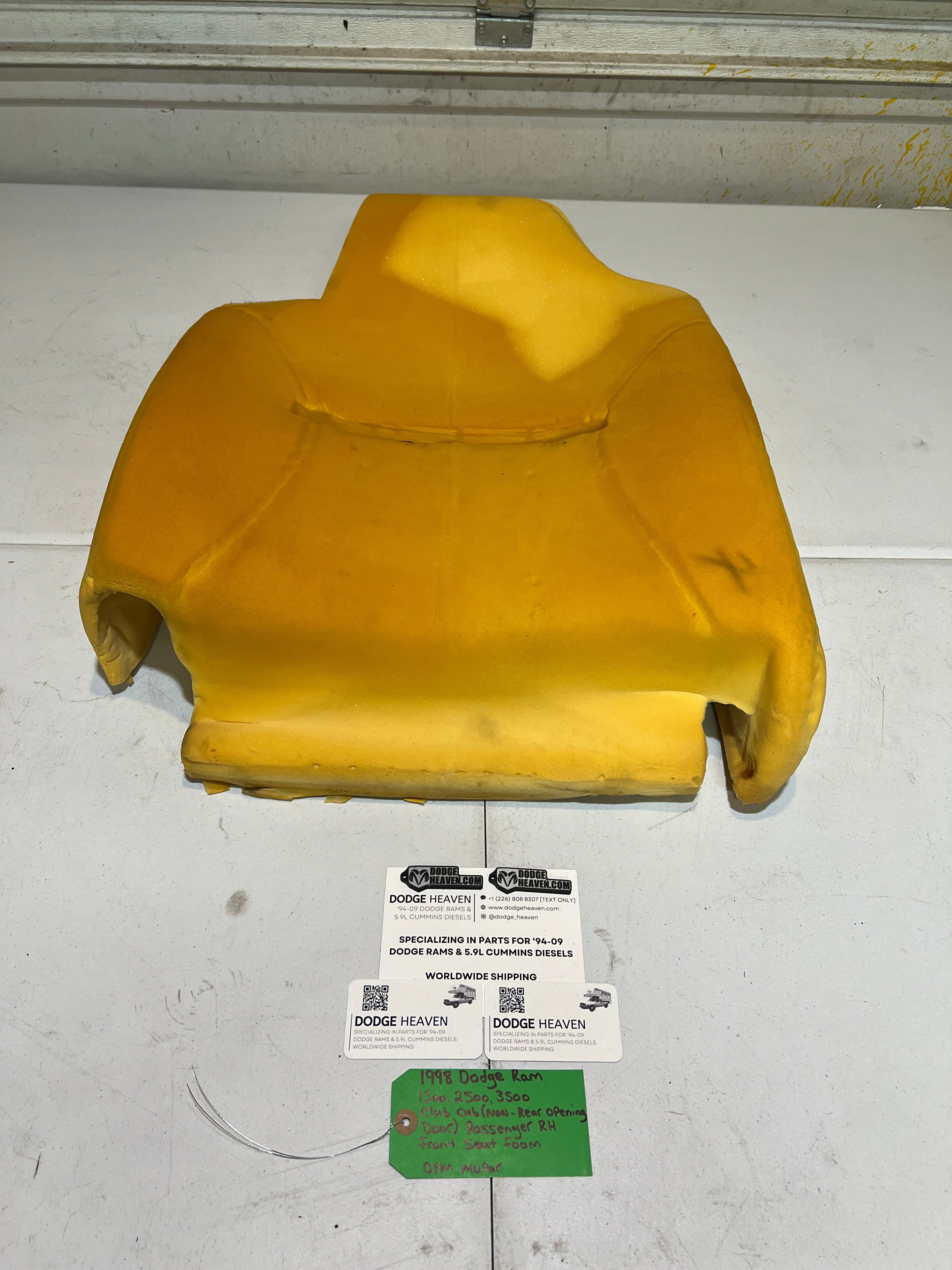 1998-1998 Dodge Ram 1500-3500 Club Cab Front Passenger Seat Foam Back Rest