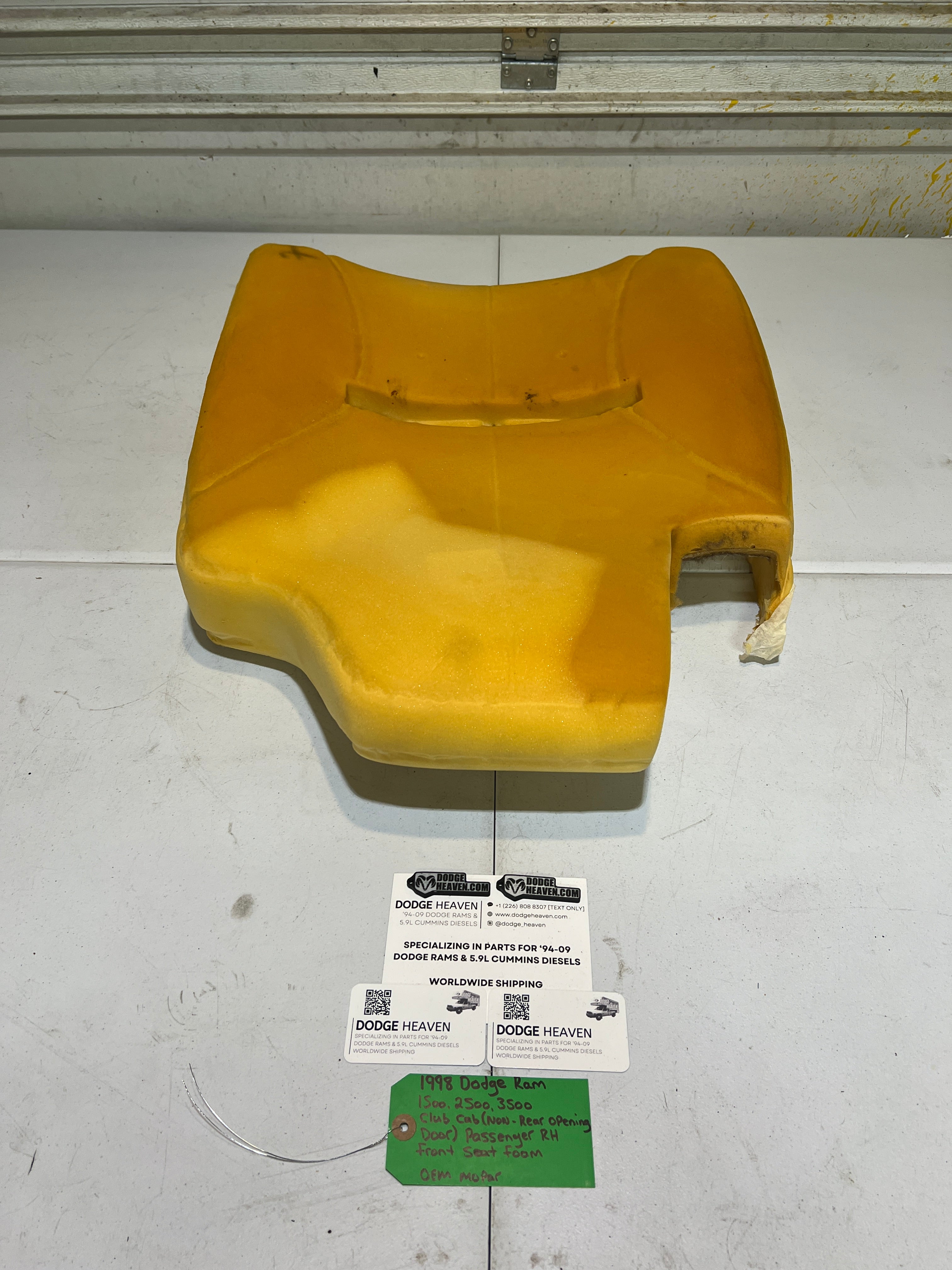 1998-1998 Dodge Ram 1500-3500 Club Cab Front Passenger Seat Foam Back Rest