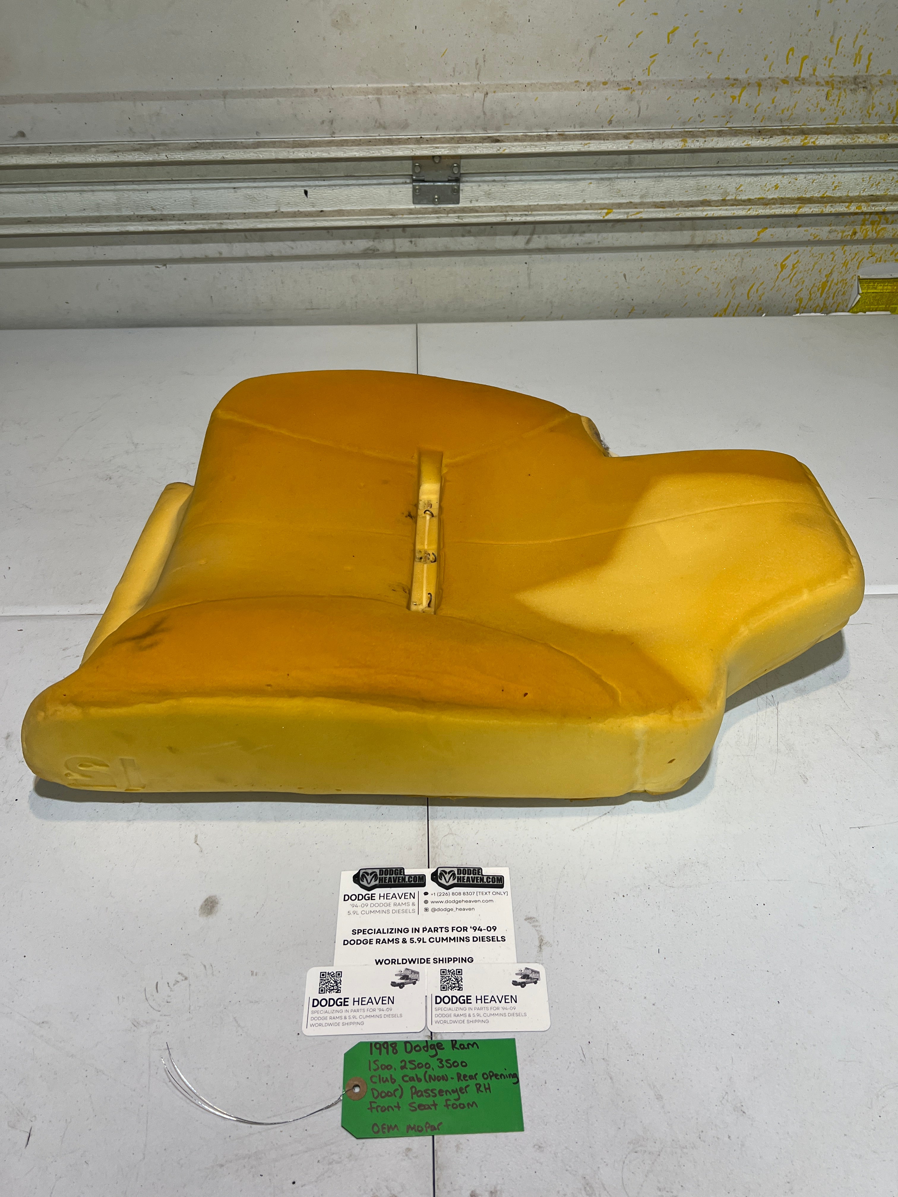 1998-1998 Dodge Ram 1500-3500 Club Cab Front Passenger Seat Foam Back Rest