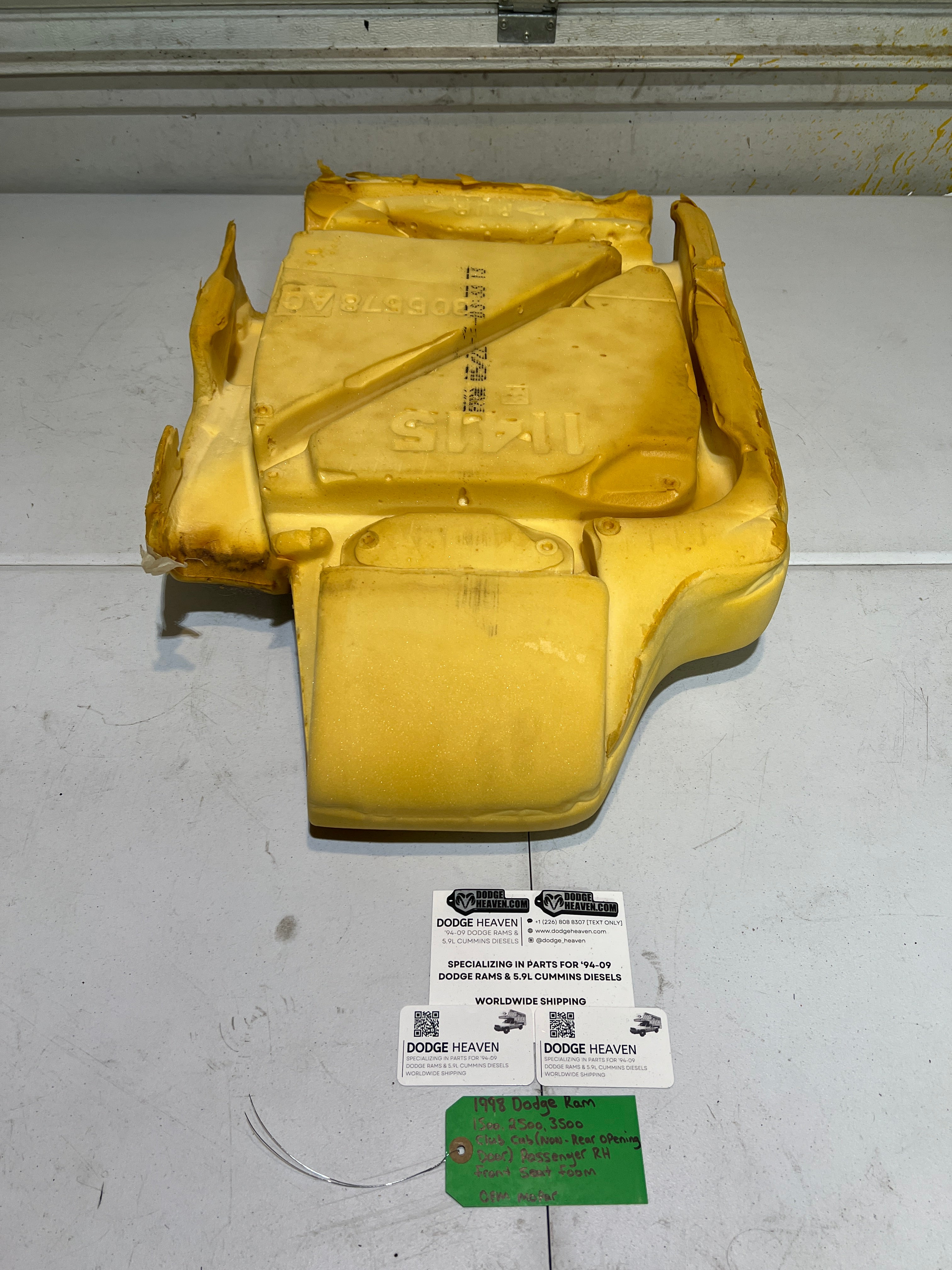 1998-1998 Dodge Ram 1500-3500 Club Cab Front Passenger Seat Foam Back Rest