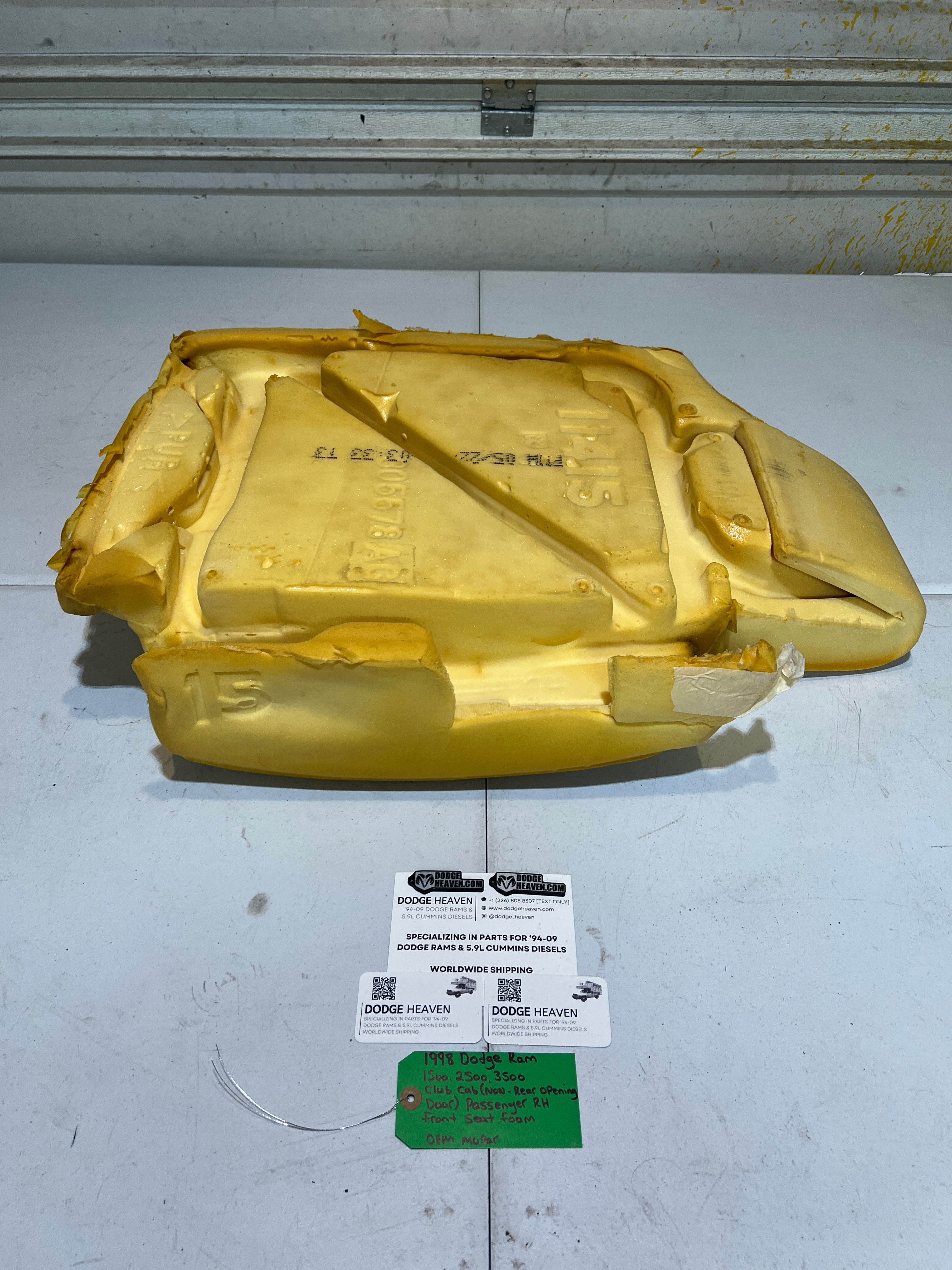 1998-1998 Dodge Ram 1500-3500 Club Cab Front Passenger Seat Foam Back Rest