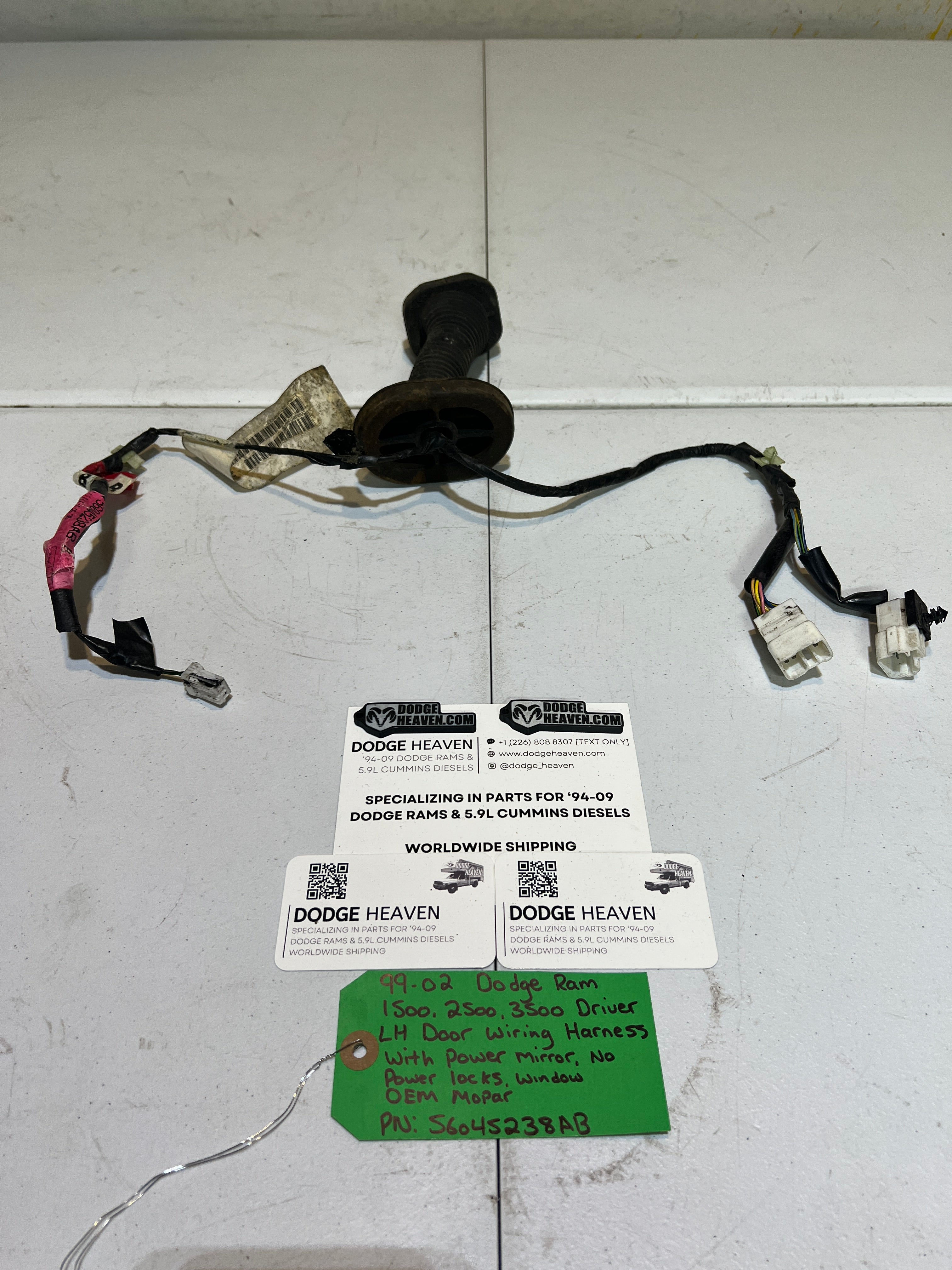 1999-2002 Dodge Ram Driver Door Wiring Harness Power Mirror