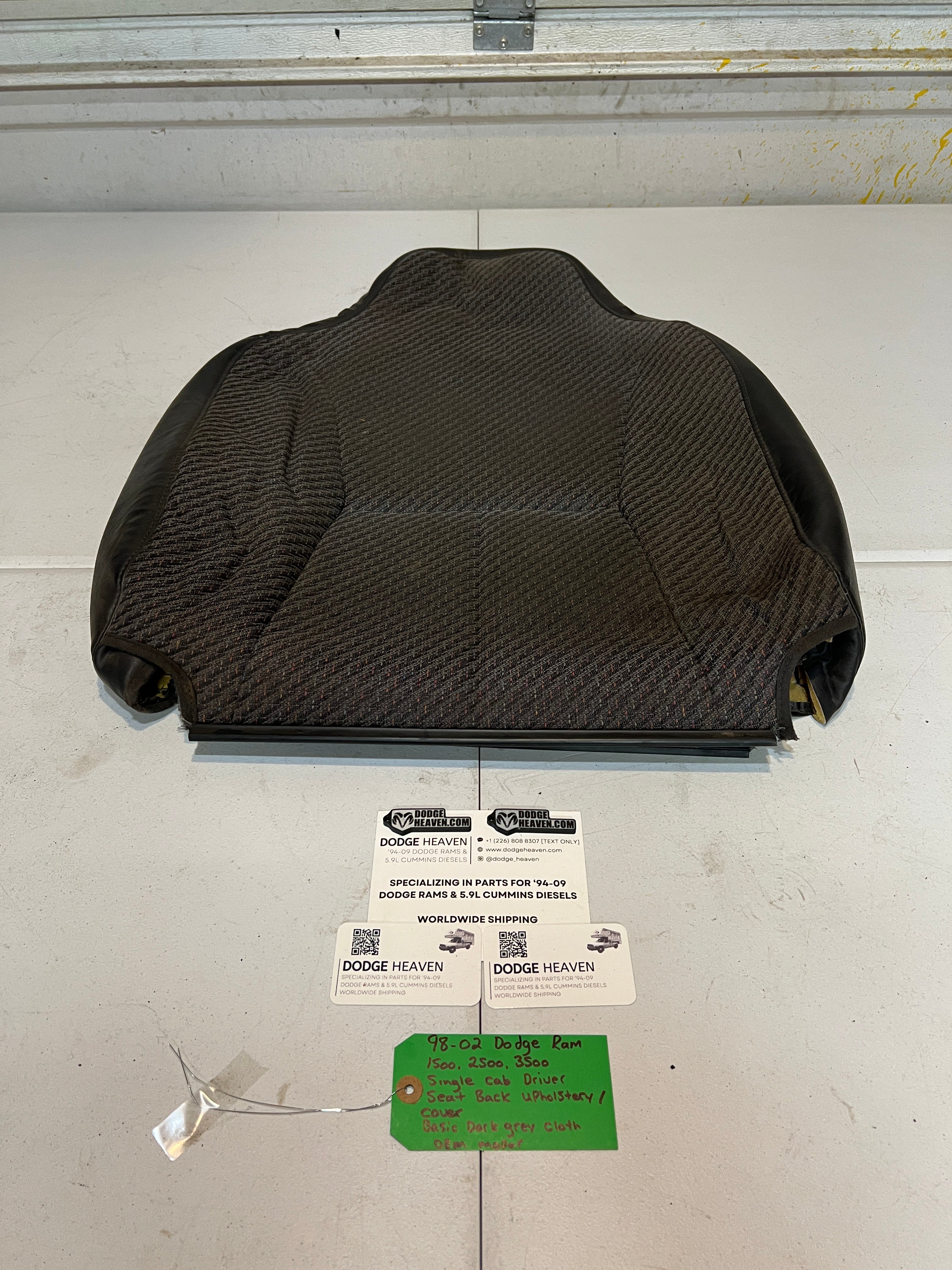 1998-2002 Dodge Raam 1500-3500 Single Cab Driver Seat Back Upholstery / Cover
