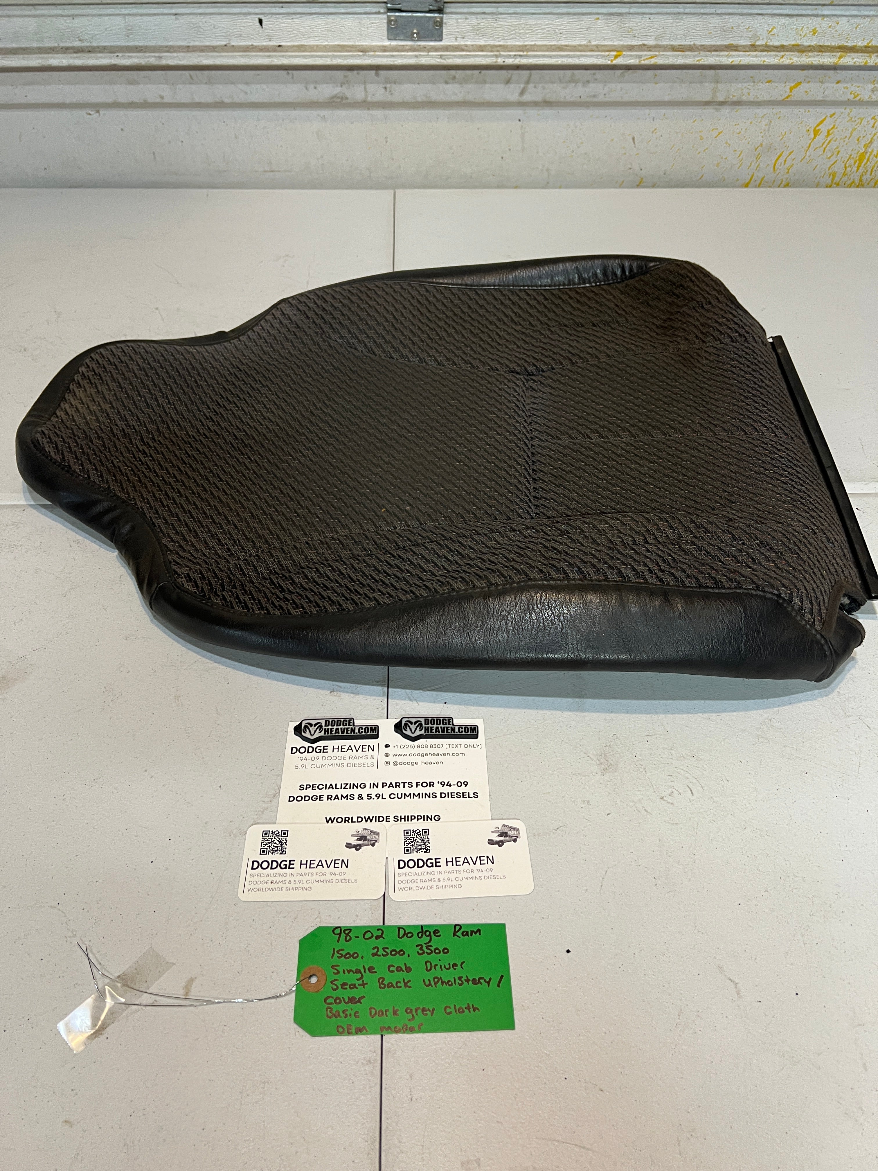 1998-2002 Dodge Raam 1500-3500 Single Cab Driver Seat Back Upholstery / Cover