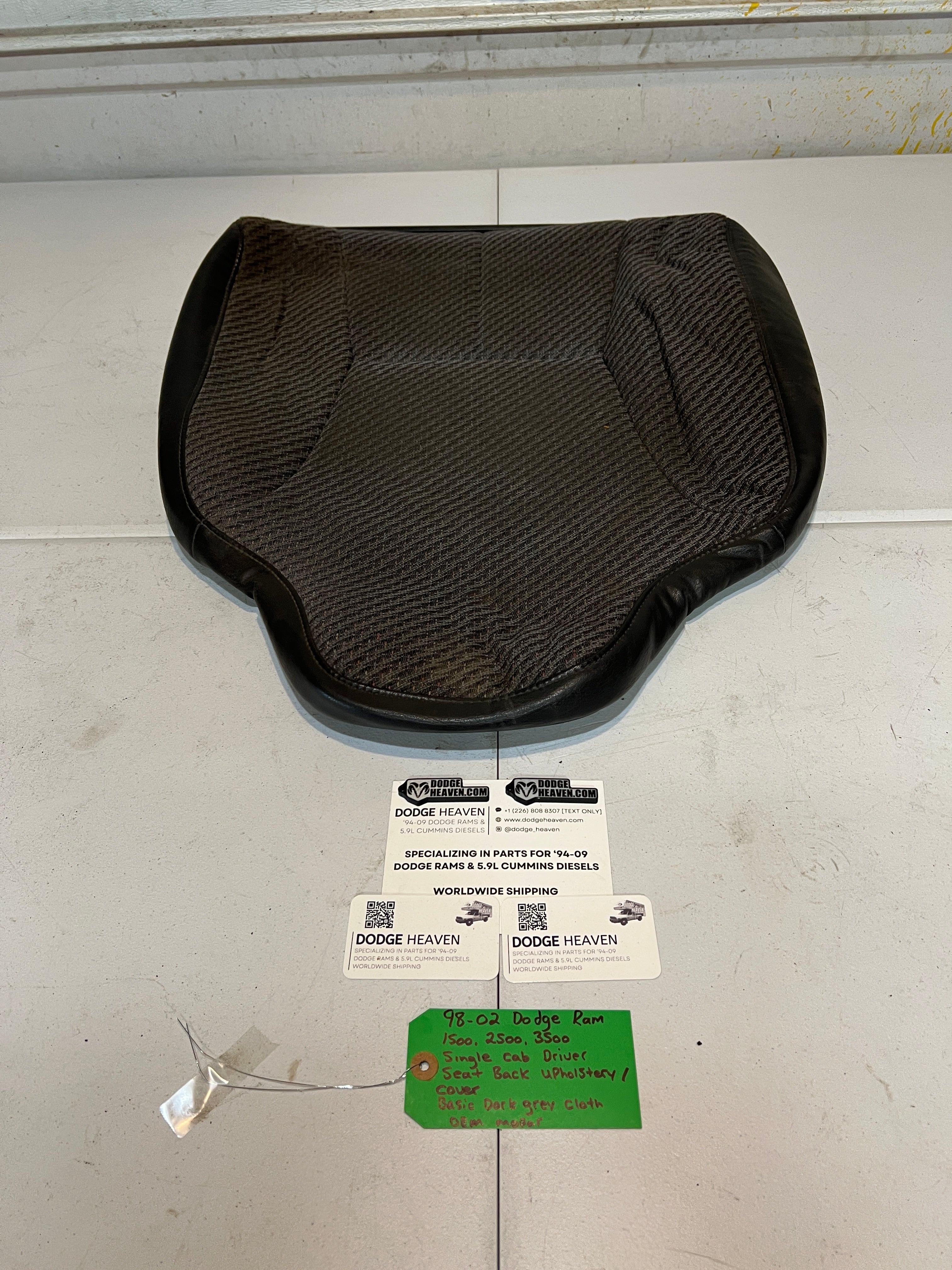 1998-2002 Dodge Raam 1500-3500 Single Cab Driver Seat Back Upholstery / Cover