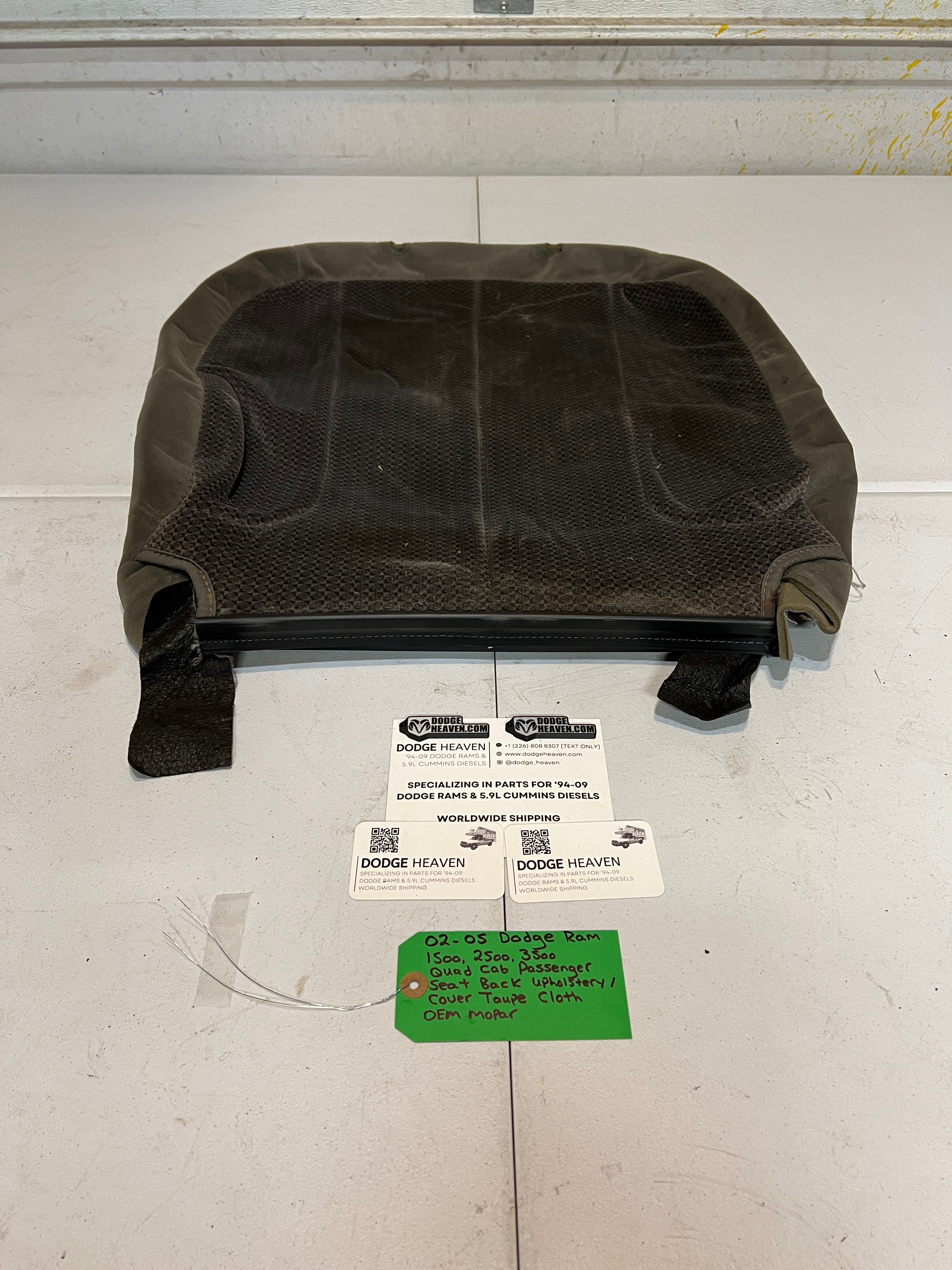 2002-2005 Dodge Ram 1500-3500 Passenger Seat Back Cloth Upholstery Taupe