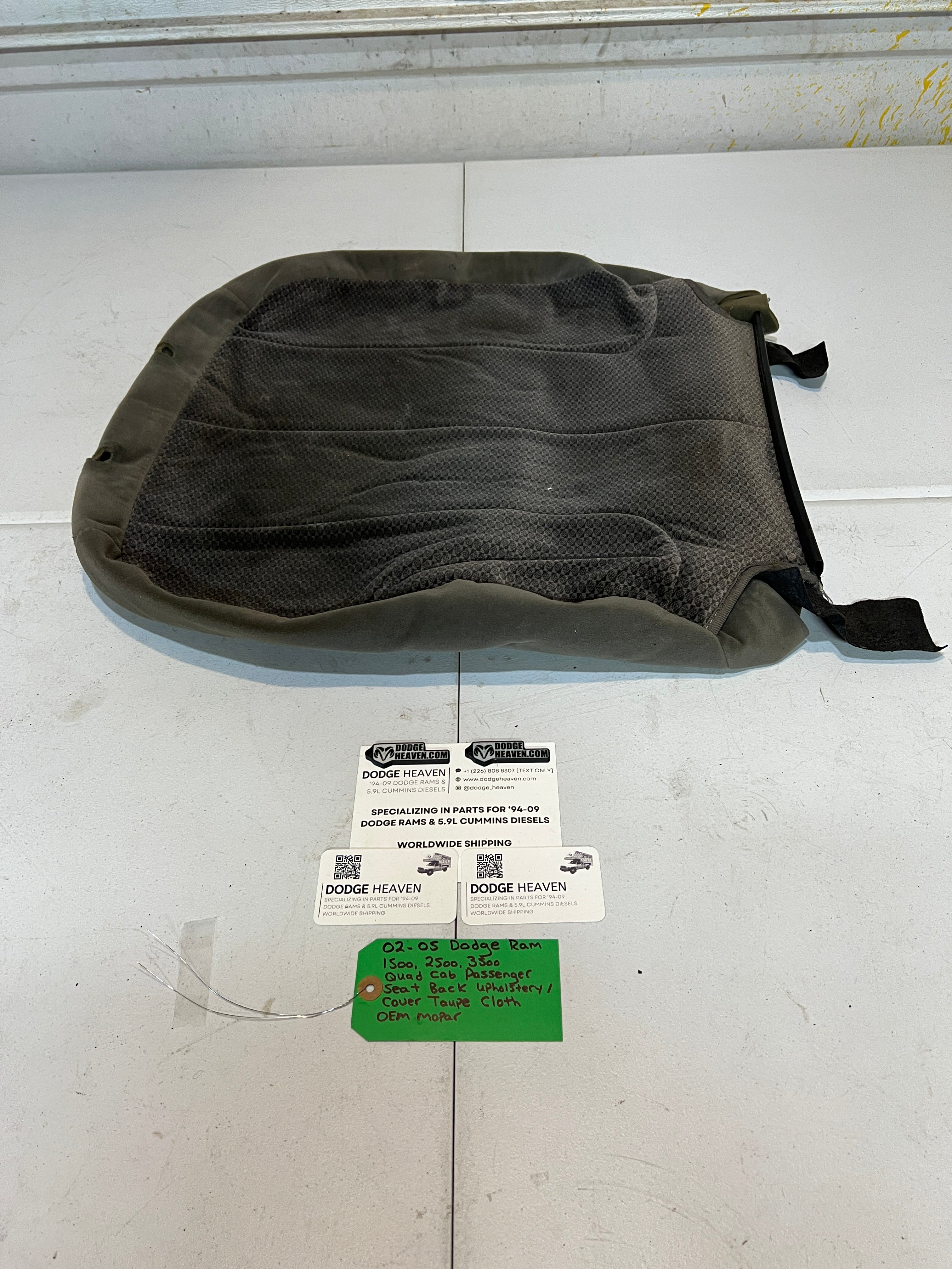 2002-2005 Dodge Ram 1500-3500 Passenger Seat Back Cloth Upholstery Taupe