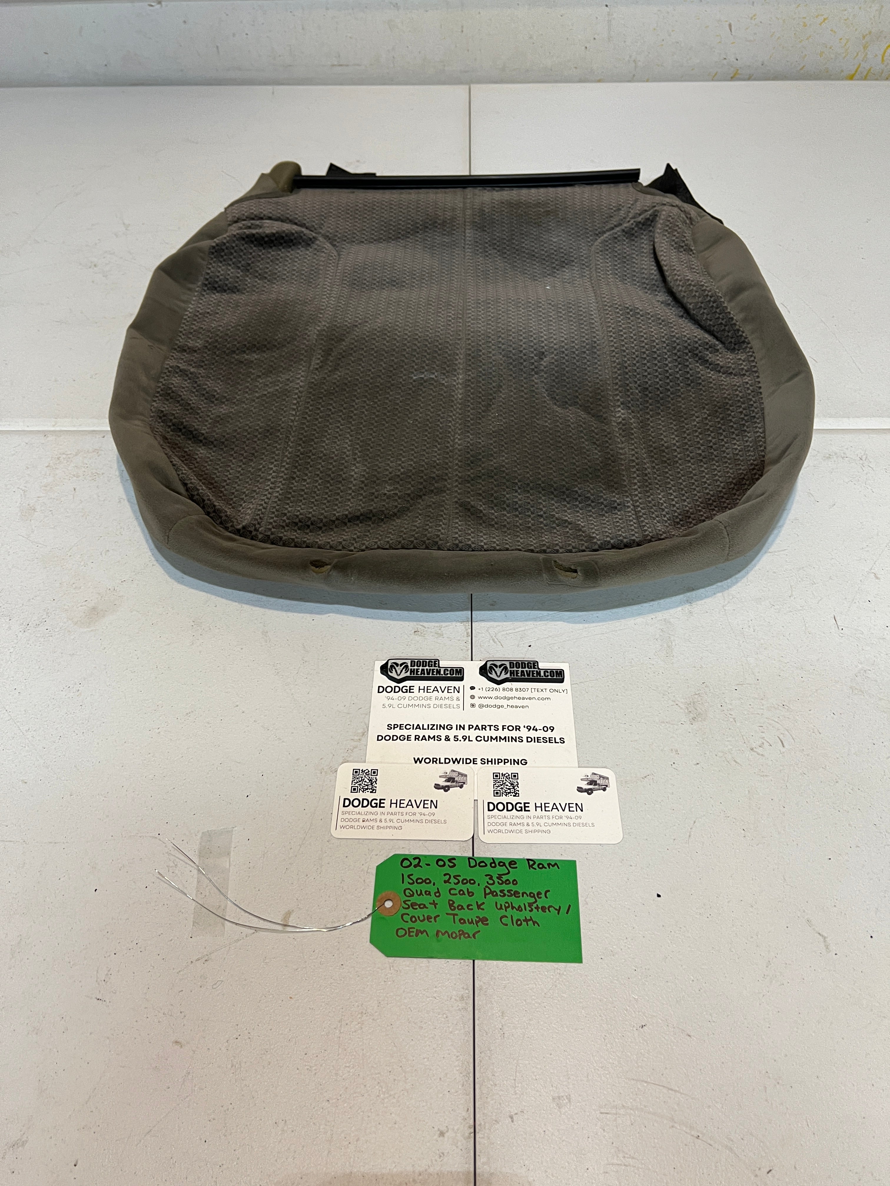 2002-2005 Dodge Ram 1500-3500 Passenger Seat Back Cloth Upholstery Taupe