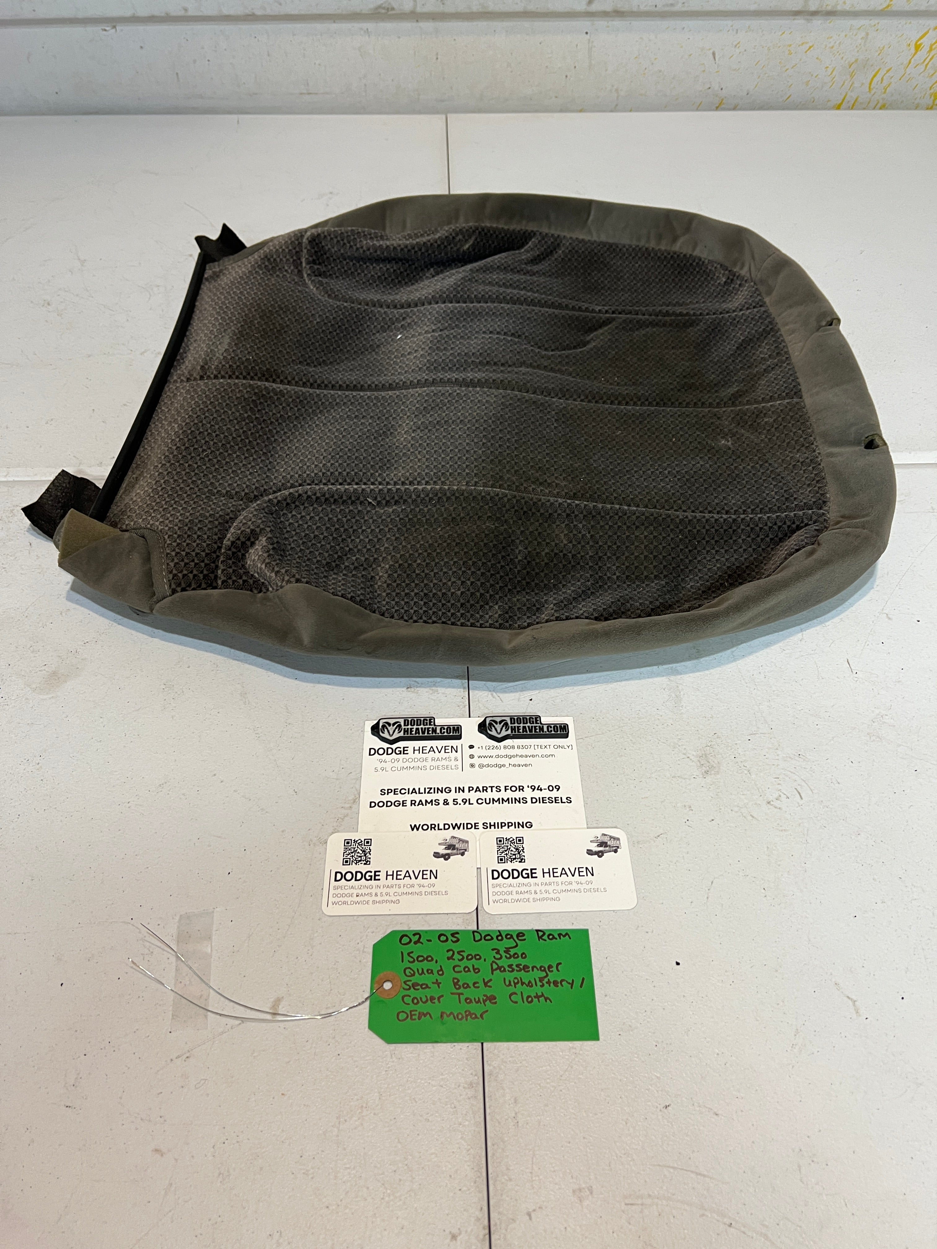 2002-2005 Dodge Ram 1500-3500 Passenger Seat Back Cloth Upholstery Taupe
