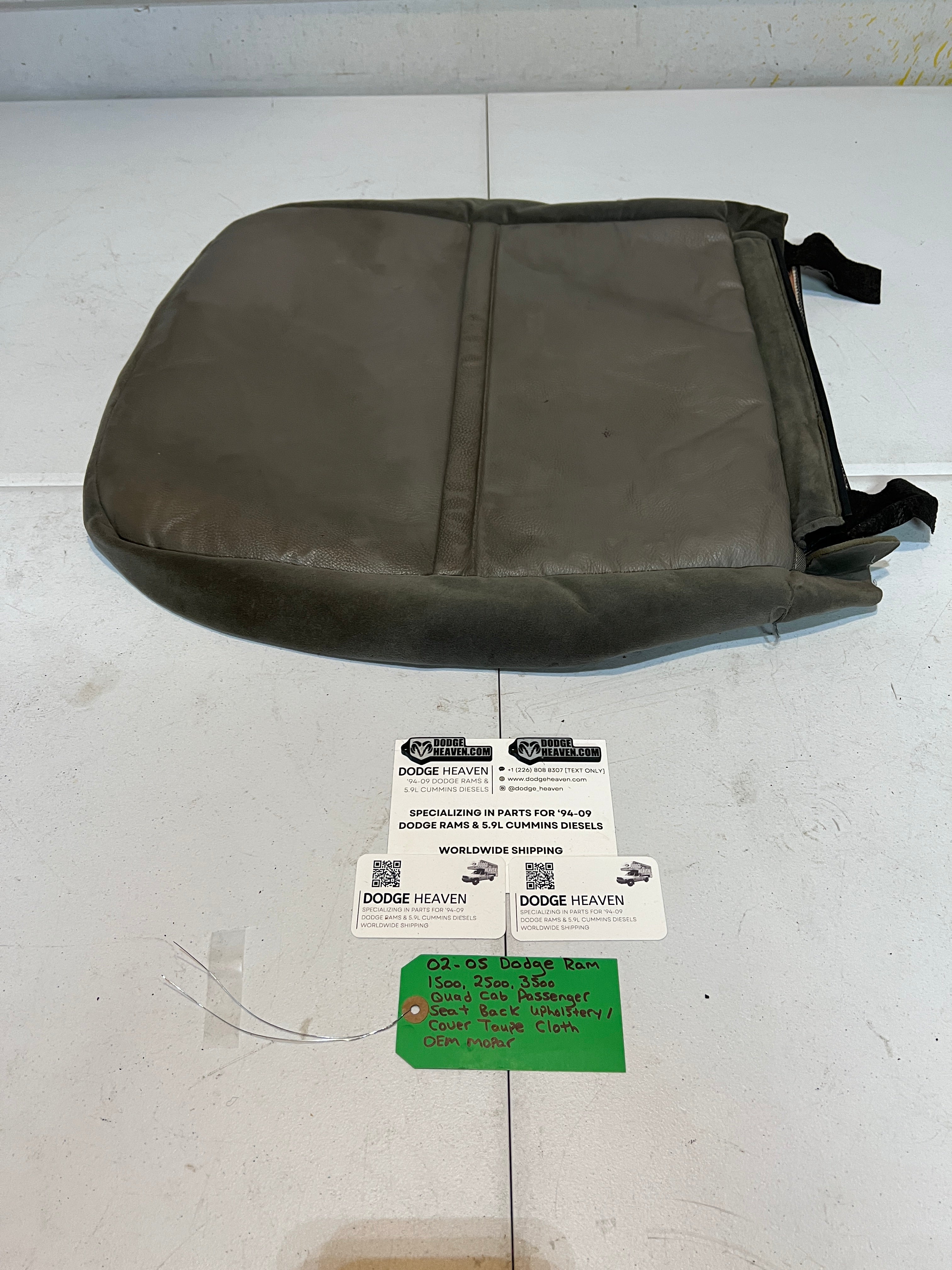 2002-2005 Dodge Ram 1500-3500 Passenger Seat Back Cloth Upholstery Taupe